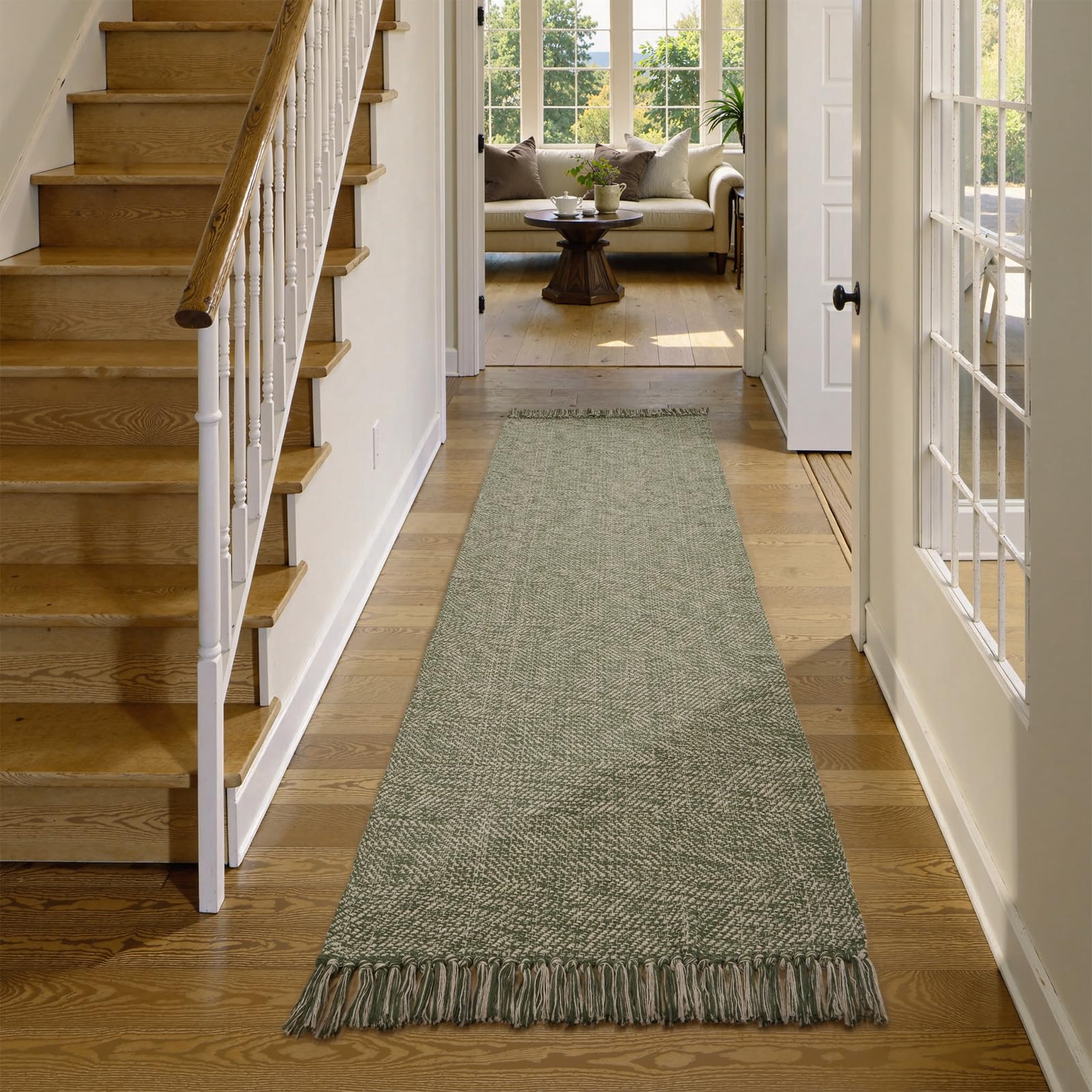 Collive Washable Area Rug 3' x 5', Modern Farmhouse Woven Kitchen Rugs, Tan/Cream Indoor Outddor Mat Braided Throw Carpet for Entryway Bedroom Nursery Laundry Living Room