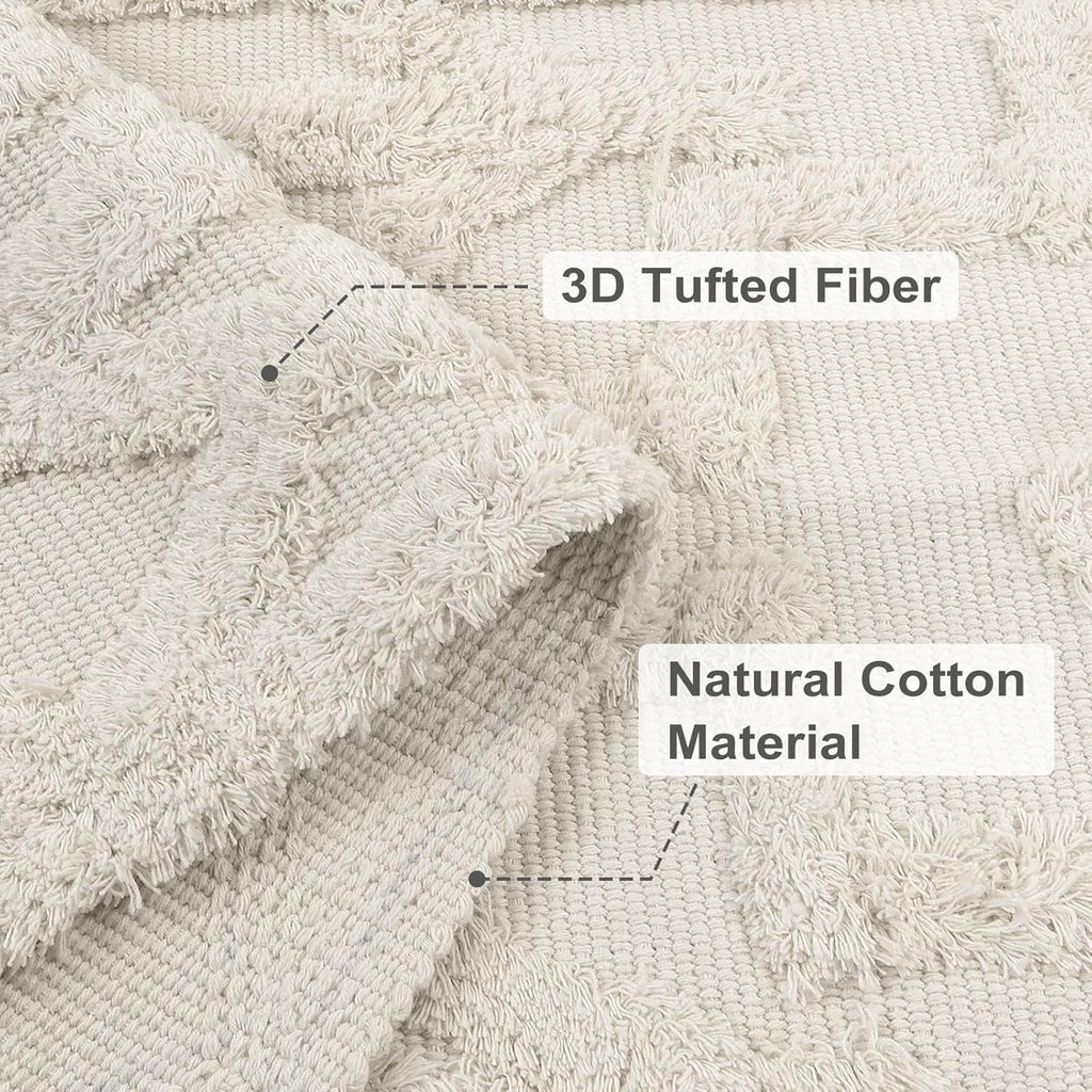 Uphome Boho Hallway Runner Rug 2'x 6', Beige Cotton Washable Kitchen Rug Runners with Tassels, Hand Woven Western Entryway Runner Rugs, Morrocan Accent Throw Carpet for Hallways Bedroom Bathroom