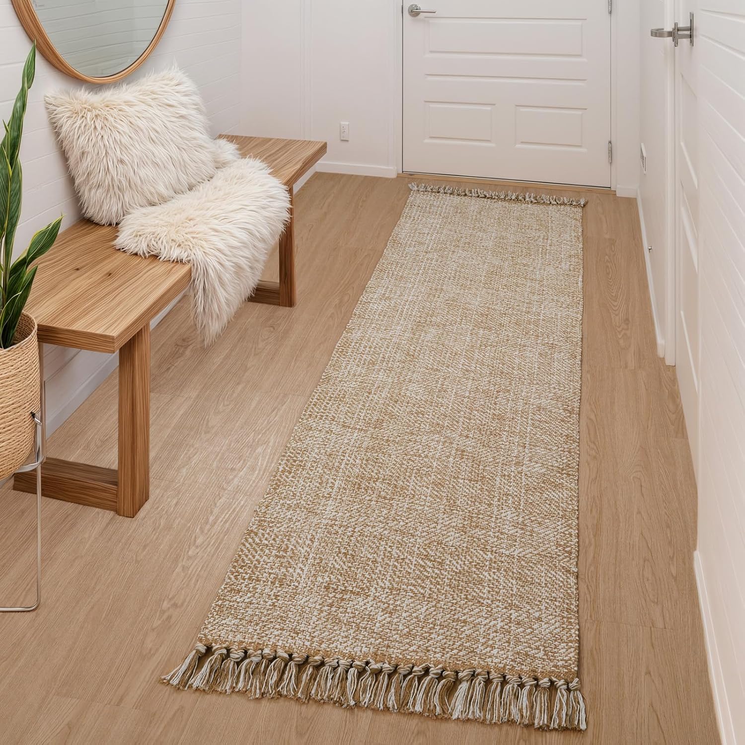 Collive 4x6 Area Rug, Natural/Black Woven Cotton Washable Modern Bedroom Rugs, Boho Dining Room Door Rug Carpet with Tassel for Living Room Nursery Room Office, Outdoor Rug for Patio Hallway Decor
