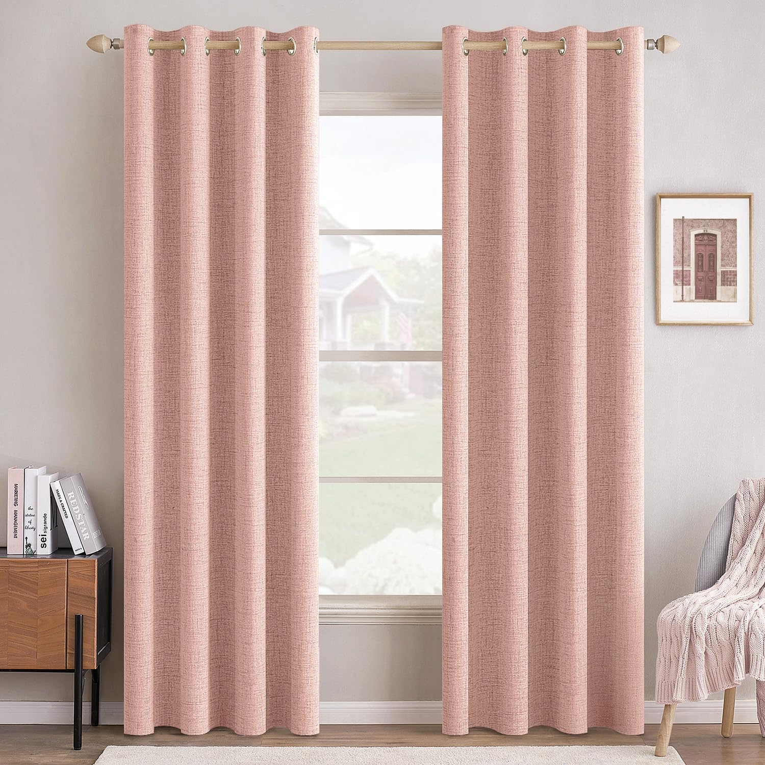 MIULEE 100% Blackout Linen Textured Curtains for Bedroom Solid Thermal Insulated Natural Beige Grommet Room Darkening Curtains & Drapes Luxury Decor for Living Room Nursery 52 x 96 Inch (2 Panels)