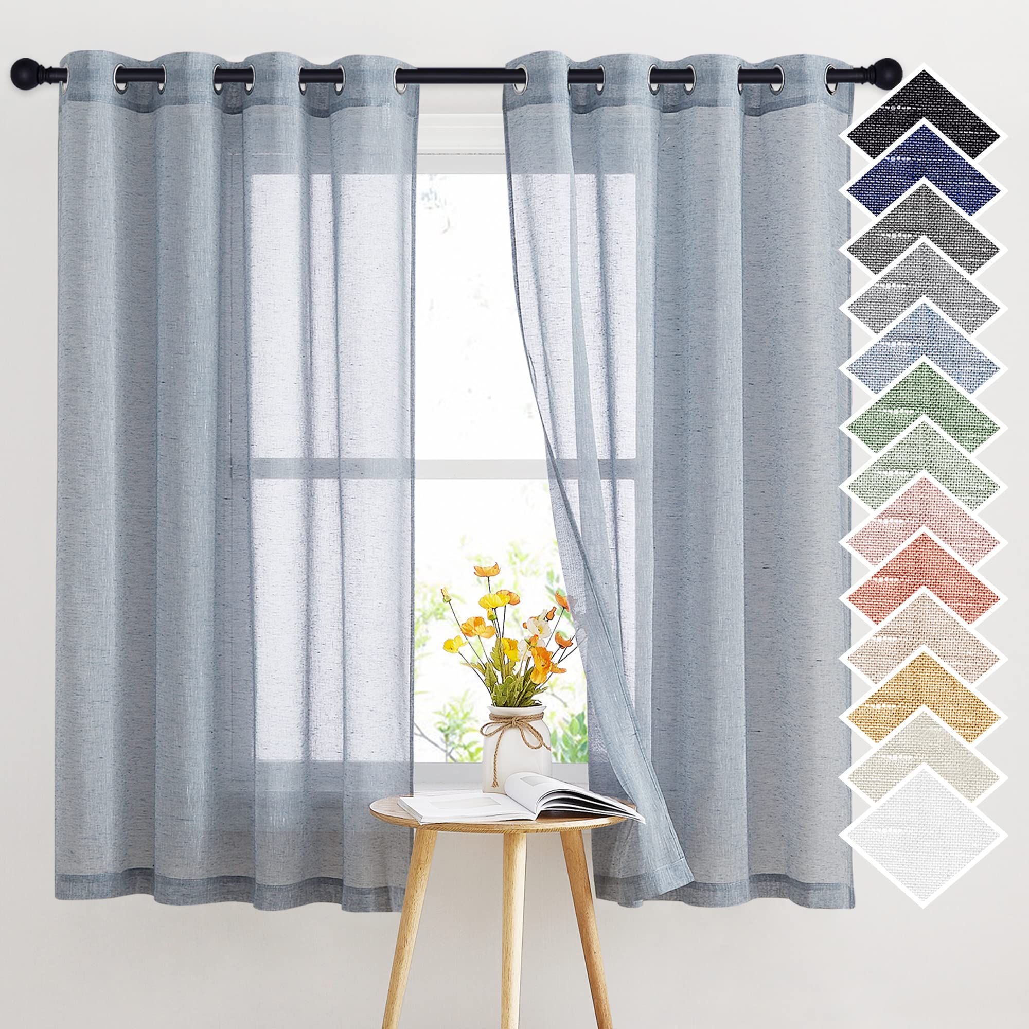 NICETOWN Semi Sheer Linen Curtains for Bedroom 84 inches Long, Grommet Privacy Vertical Farmhouse Window with Light Filtering for Living Room, Natural, W52 x L84, 2 Pieces