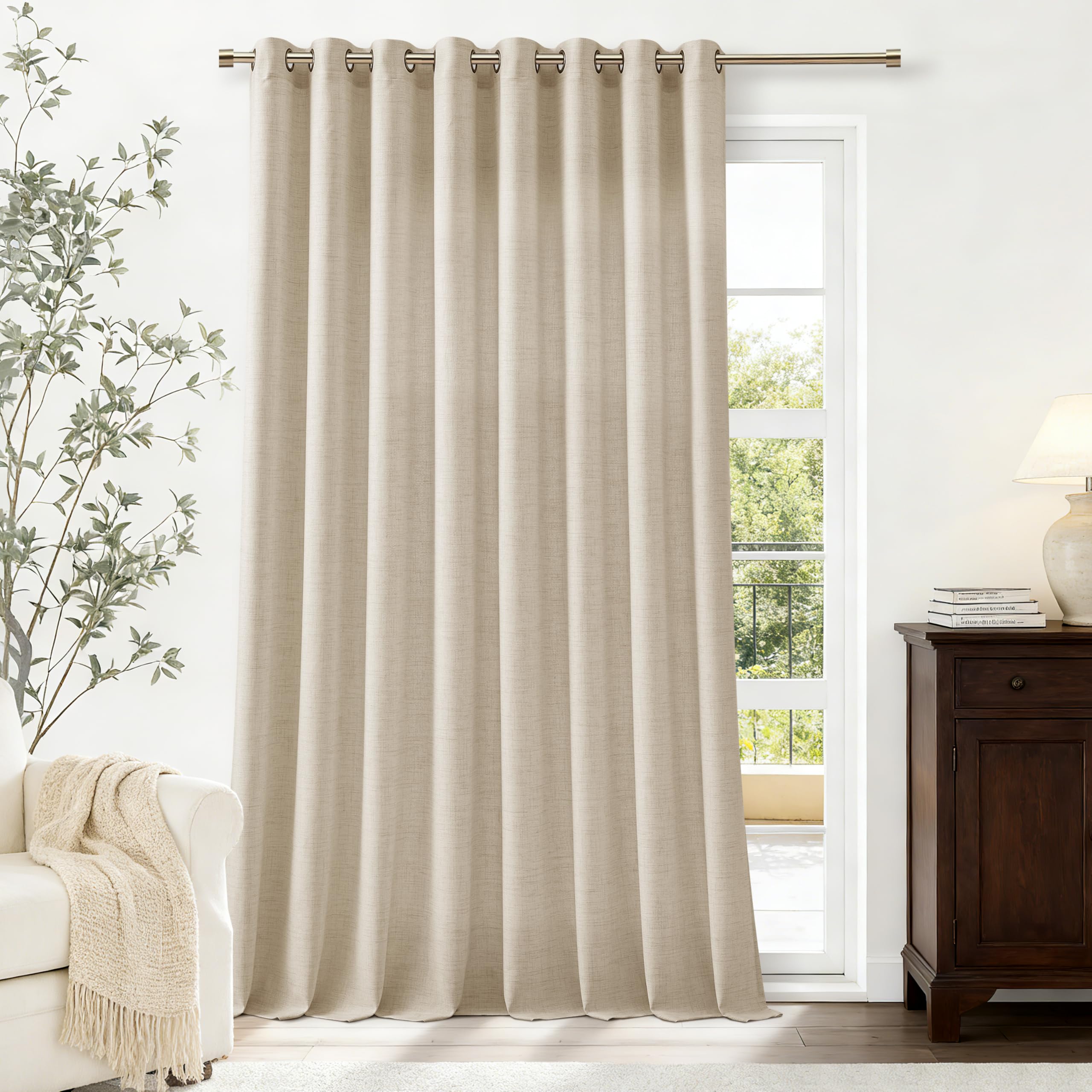 Natural Linen Curtains 96 Inches Long 2 Panels Bronze Grommet Curtain Burlap Ivory Cream Colored Light Filtering Semi Sheer Drapes Thick Linen Blend Floor to Ceiling Length Living Room 8ft