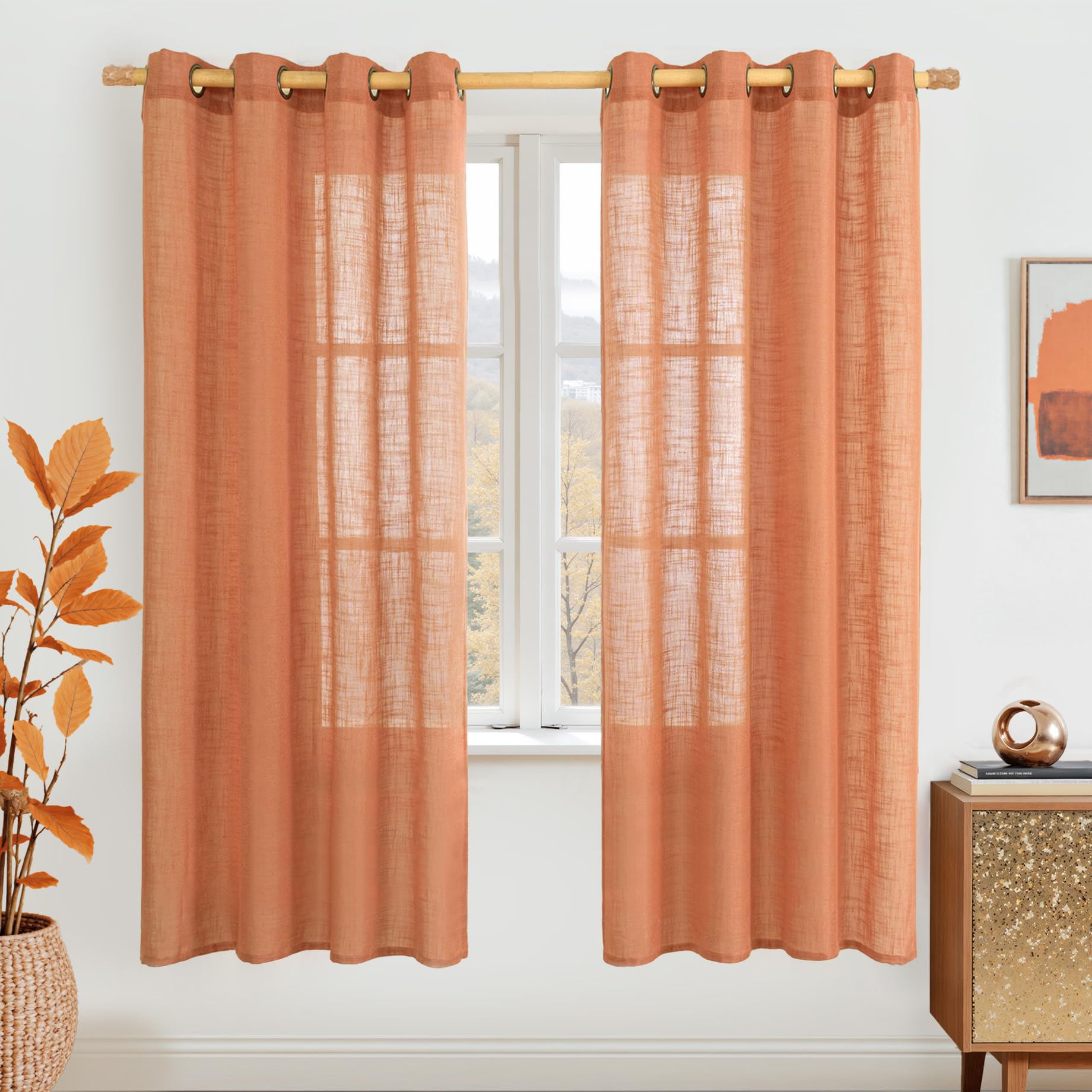 LAMIT Natural Ivory Linen Semi Sheer Curtains 84 inch Length, Cream Light Filtering Soft Thick Neutral Living Room Drapes with Bronze Grommet for Bedroom/Farmhouse, 2 Panels, 52 x 84 Inch