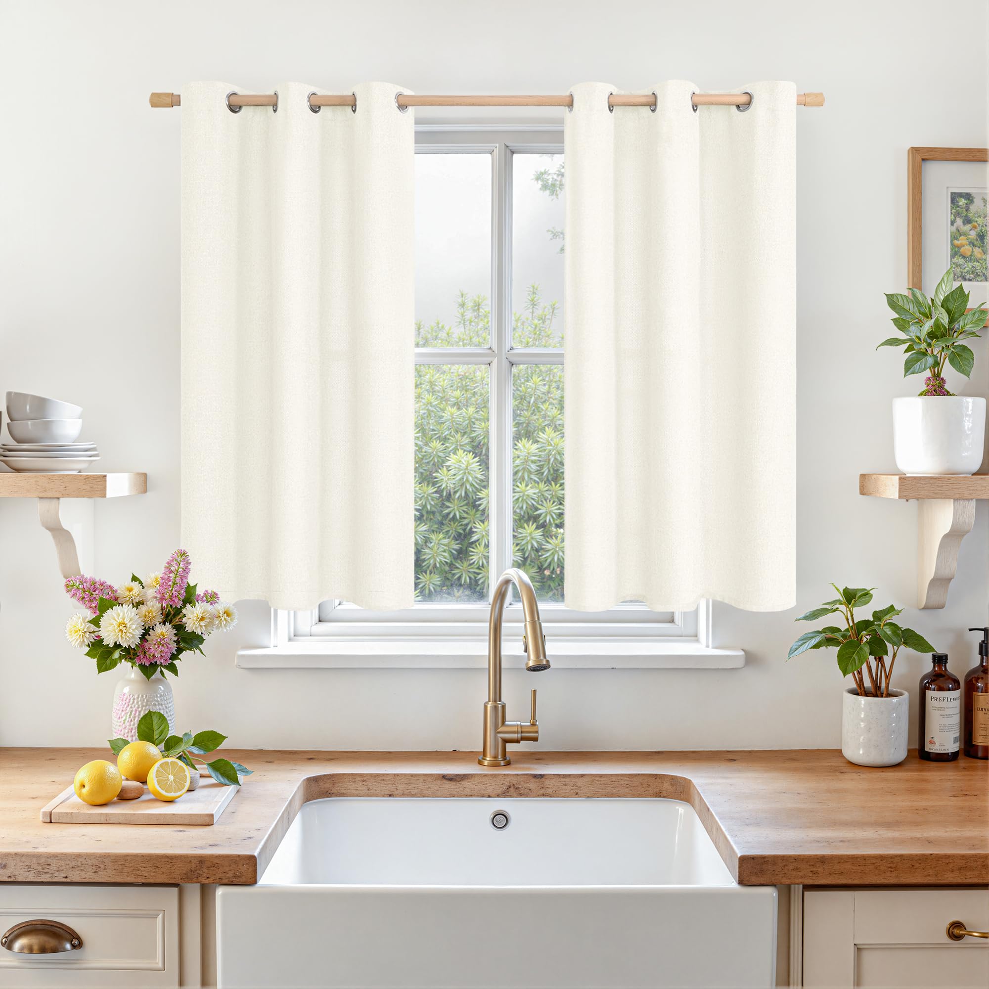 LAMIT Linen Curtains 84 inch Length 2 Panels, Grommet Thick Soft Light Filtering Curtains Privacy Living Room Window Drapes for Bedroom/Farmhouse, W52 x L84, Natural Beige