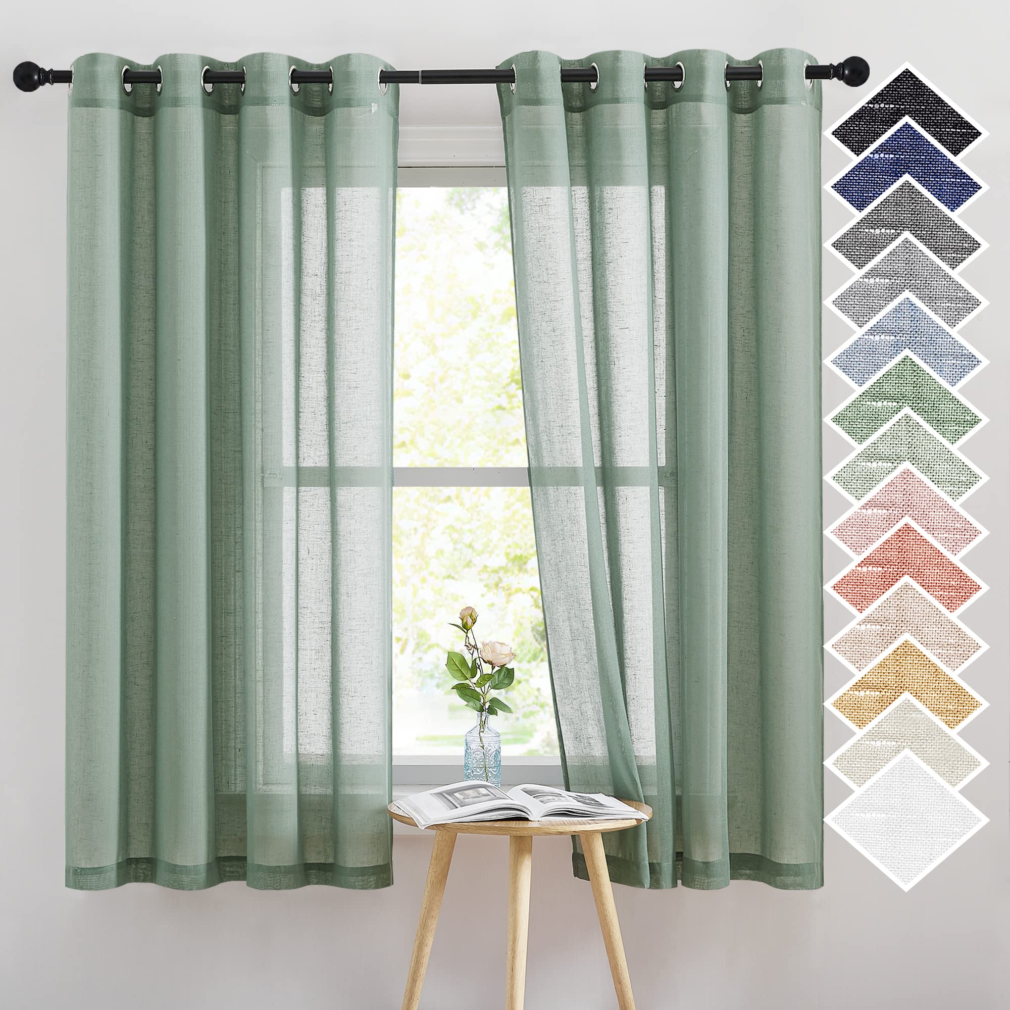 NICETOWN Semi Sheer Linen Curtains for Bedroom 84 inches Long, Grommet Privacy Vertical Farmhouse Window with Light Filtering for Living Room, Natural, W52 x L84, 2 Pieces