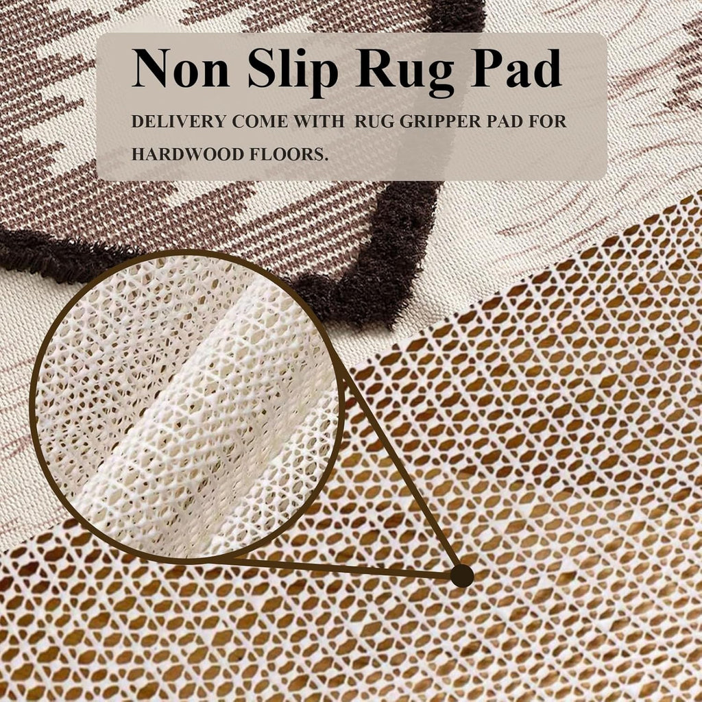 Boho Runner Rug 2'x6', Washable Hallway Farmhouse Area Rug, Kitchen Floor Mat with Tassels, Tufted Cotton Woven Entryway Carpet, Brown
