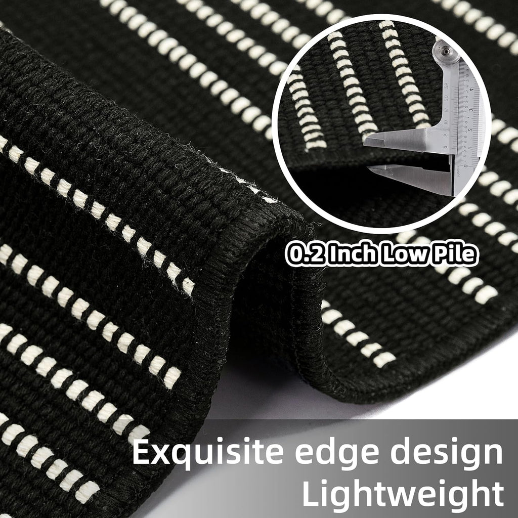 Tritard Washable Runners for Hallways 2x6 Boho Runner Rug with Tassels, Woven Cotton Kitchen Hallway Rug Runner Farmhouse Low Pile Rugs Carpet for Indoor Entryway Bathroom Laundry Bedroom, Black White