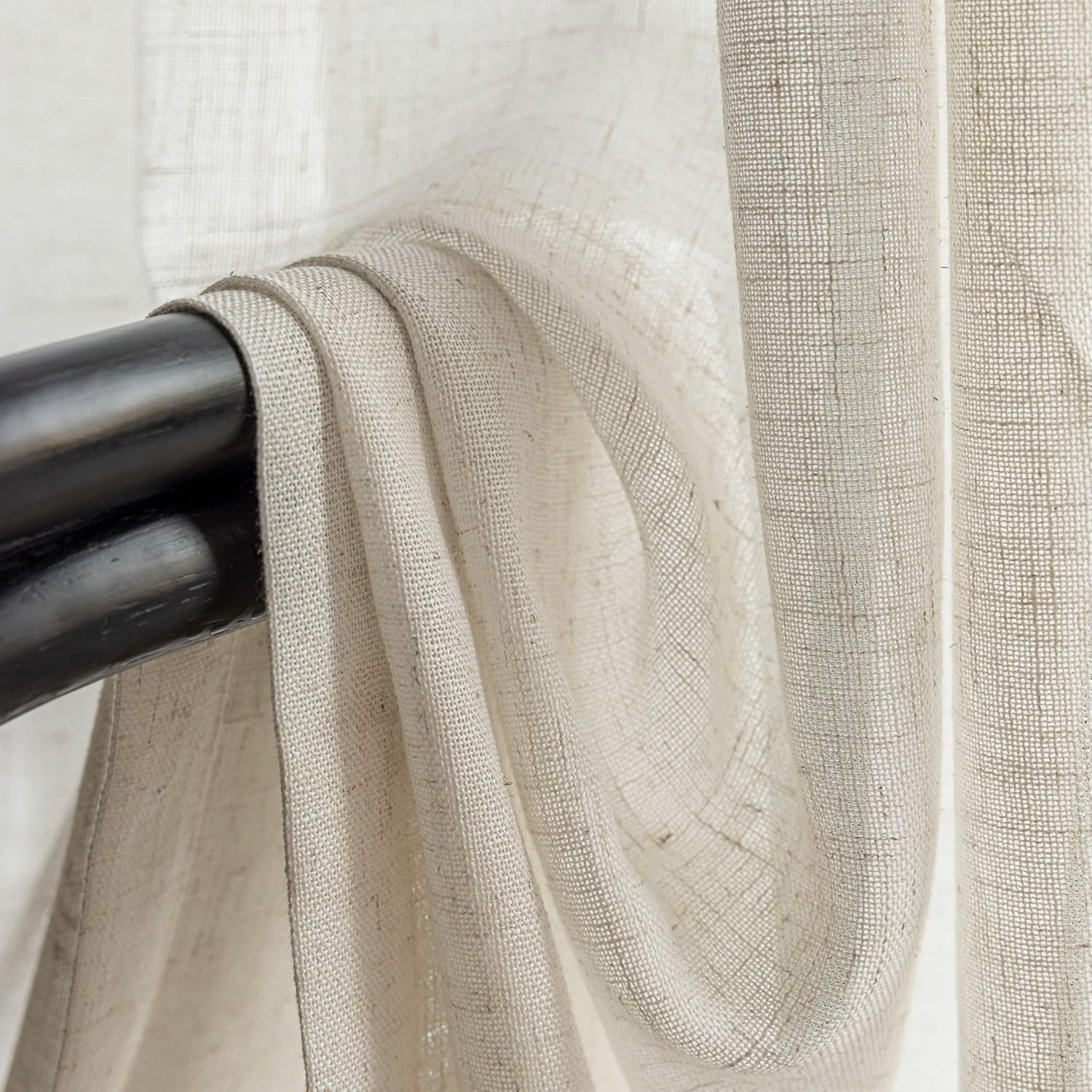VOILYBIRD Palma Natural Linen Blended Sheer Curtains 84 Inches Long Bronze Grommet for Bedroom (Natural, 52" W x 84" L, 2 Panels)