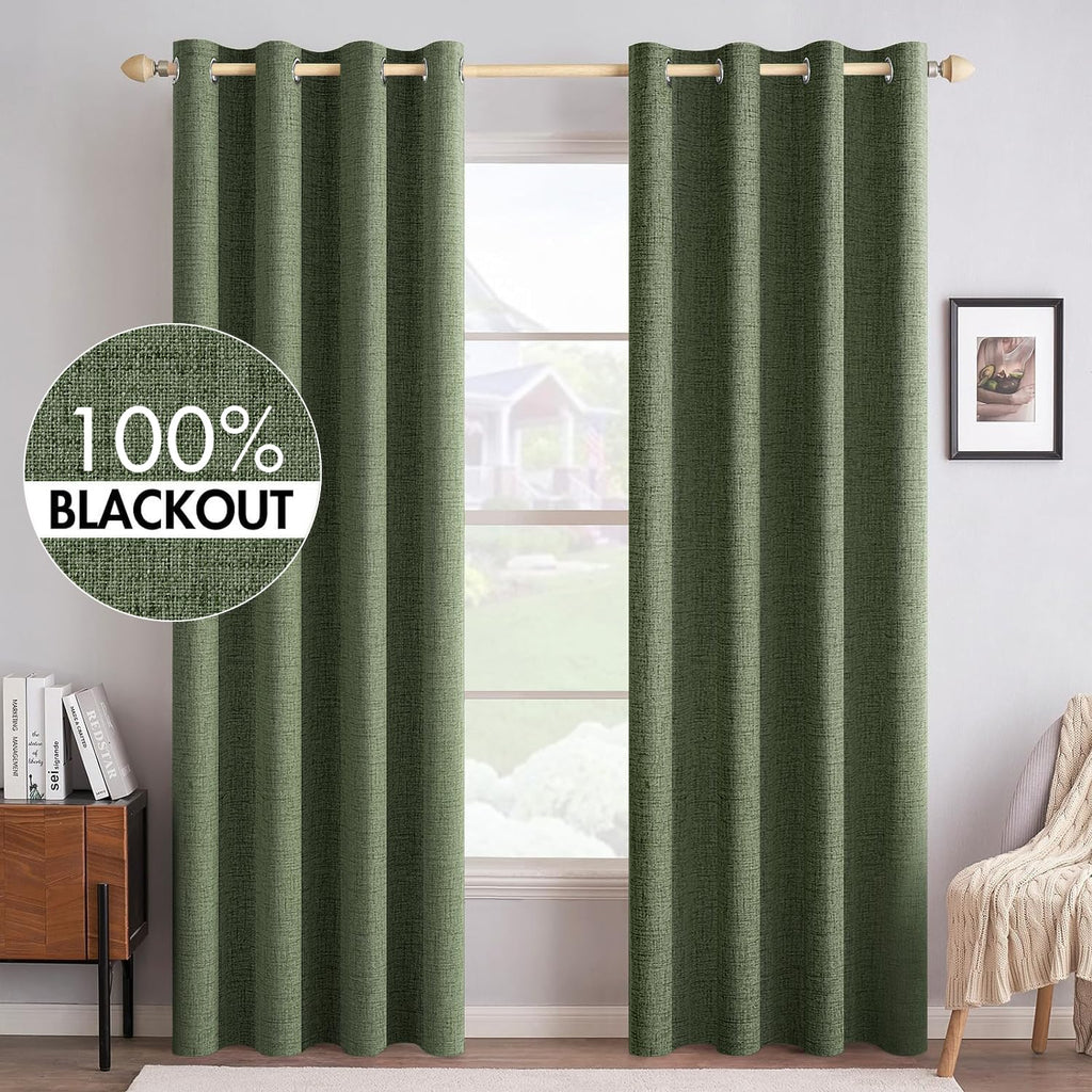 MIULEE 100% Blackout Linen Textured Curtains for Bedroom Solid Thermal Insulated Cream Grommet Room Darkening Curtains & Drapes Luxury Decor for Living Room Nursery 52 x 84 Inch (2 Panels)