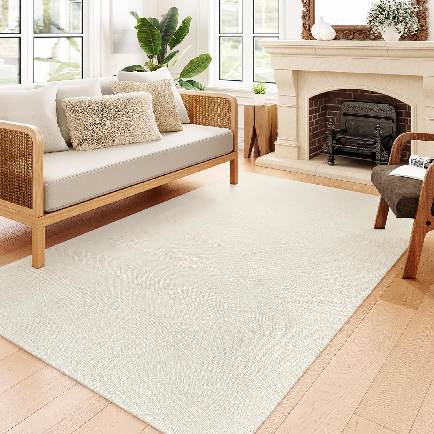 Collive 4x6 Area Rug, Natural/Black Woven Cotton Washable Modern Bedroom Rugs, Boho Dining Room Door Rug Carpet with Tassel for Living Room Nursery Room Office, Outdoor Rug for Patio Hallway Decor