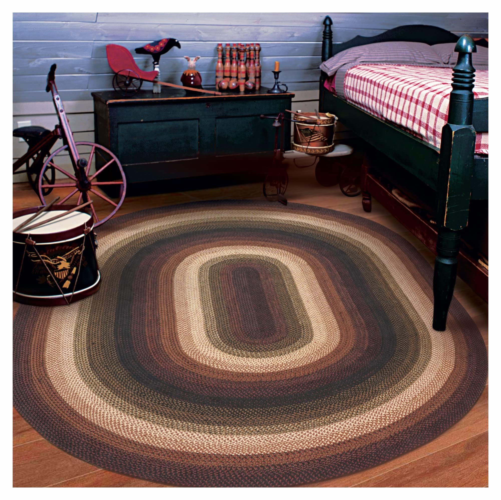 Homespice Gingerbread Black & Brown Braided Rug 20x30 - Jute Braided Kitchen Rugs for Country, Primitive Decor, Reversible, Pet-Friendly, Durable & Easy to Maintain