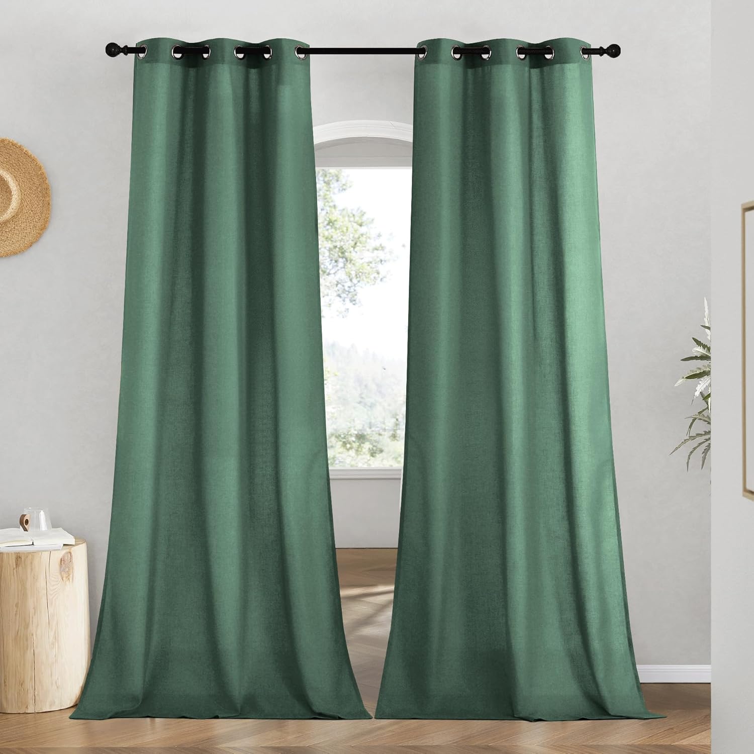 NICETOWN Natural Linen Curtains 84 inch Long 2 Panels Set, Grommet Top Thick Linen Burlap Semi Sheer Vertical Drapes Privacy Assured with Light Filtering for Bedroom/Living Room, W55 x L84