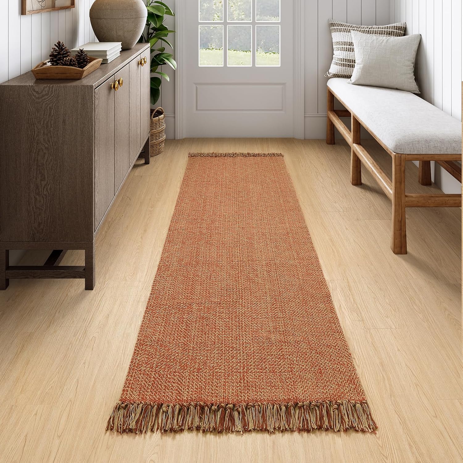 Collive 4x6 Area Rug, Natural/Black Woven Cotton Washable Modern Bedroom Rugs, Boho Dining Room Door Rug Carpet with Tassel for Living Room Nursery Room Office, Outdoor Rug for Patio Hallway Decor