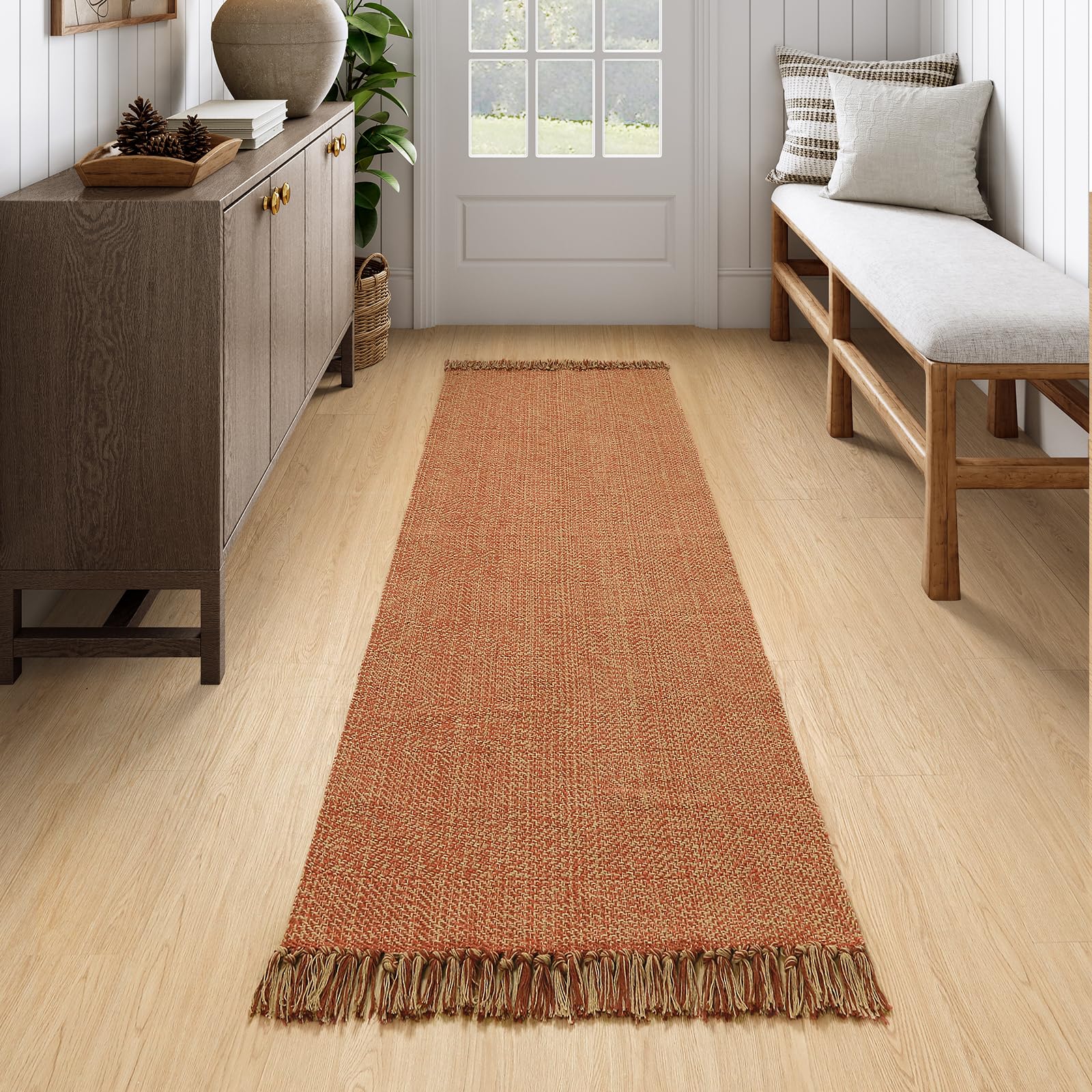 Collive Washable Area Rug 3' x 5', Modern Farmhouse Woven Kitchen Rugs, Tan/Cream Indoor Outddor Mat Braided Throw Carpet for Entryway Bedroom Nursery Laundry Living Room