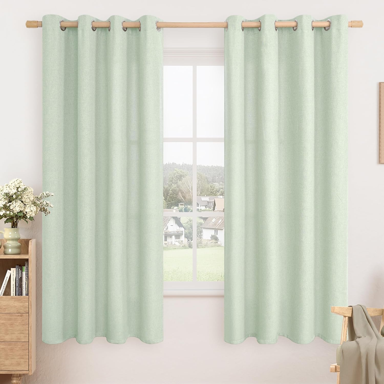LAMIT Linen Curtains 84 inch Length 2 Panels, Grommet Thick Soft Light Filtering Curtains Privacy Living Room Window Drapes for Bedroom/Farmhouse, W52 x L84, Natural Beige