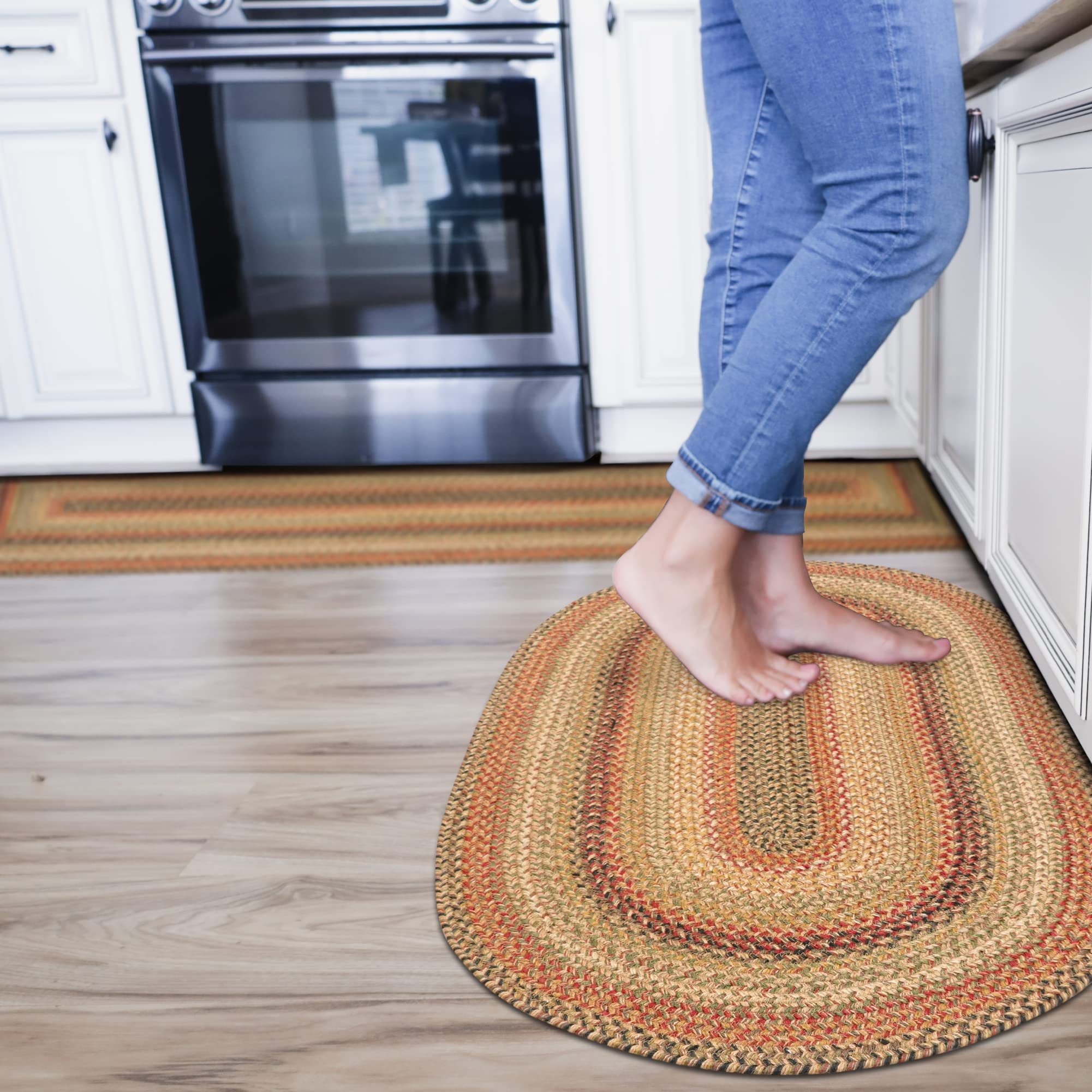 Homespice Gingerbread Black & Brown Braided Rug 20x30 - Jute Braided Kitchen Rugs for Country, Primitive Decor, Reversible, Pet-Friendly, Durable & Easy to Maintain