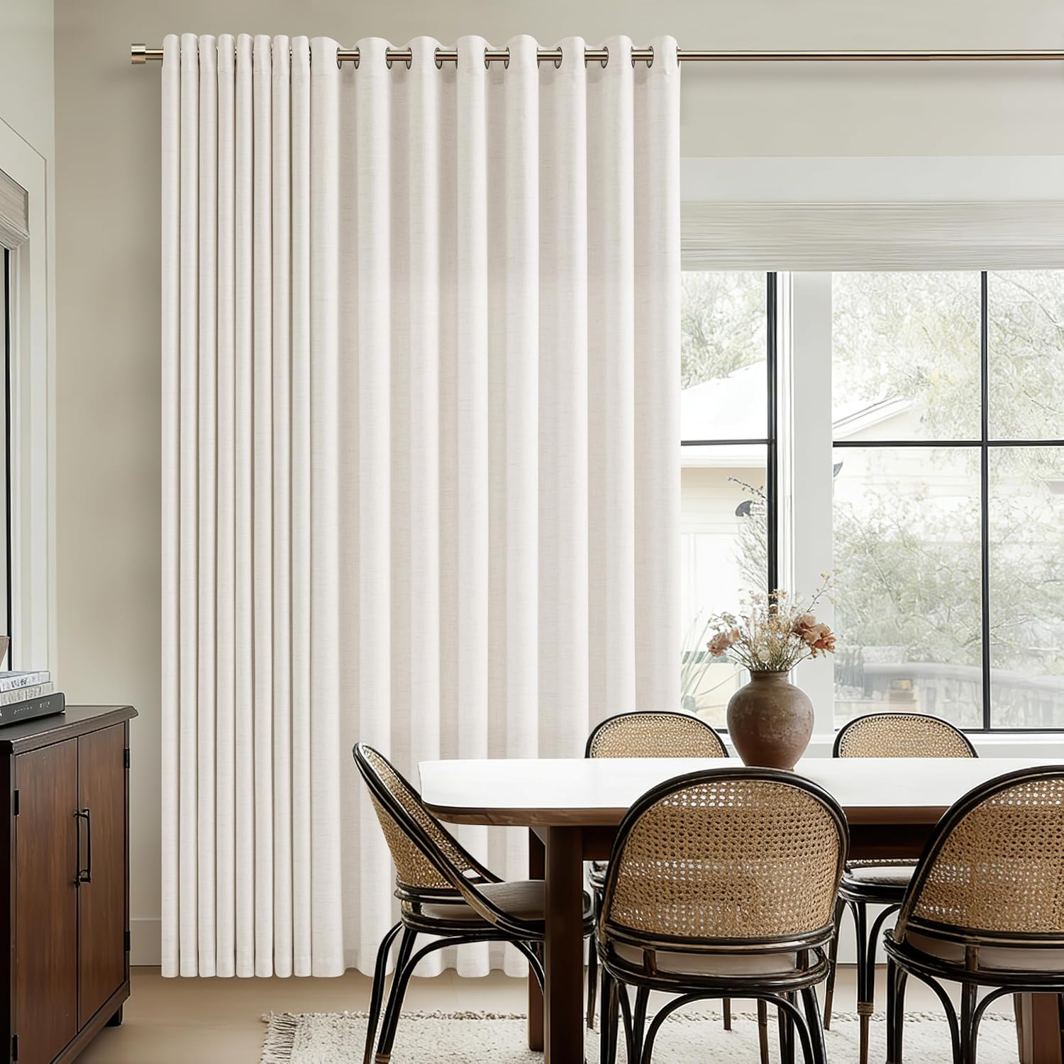 Natural Linen Curtains 96 Inches Long 2 Panels Bronze Grommet Curtain Burlap Ivory Cream Colored Light Filtering Semi Sheer Drapes Thick Linen Blend Floor to Ceiling Length Living Room 8ft