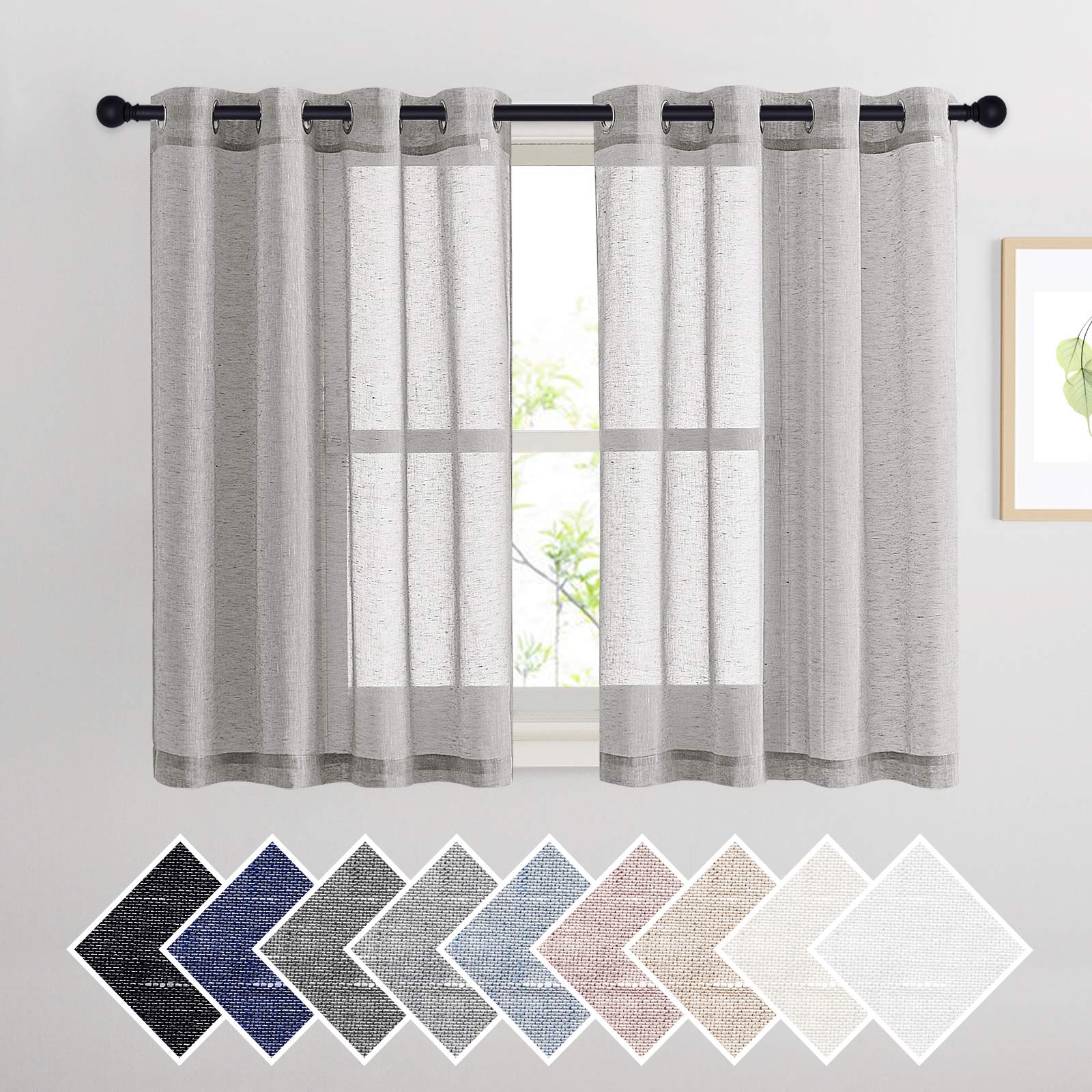 NICETOWN Semi Sheer Linen Curtains for Bedroom 84 inches Long, Grommet Privacy Vertical Farmhouse Window with Light Filtering for Living Room, Natural, W52 x L84, 2 Pieces