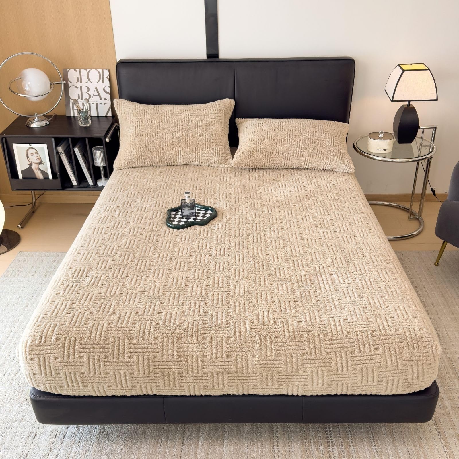 ZIQINPSQ Twin Size Flannel Fitted Sheet - 1 Piece Winter Warm Deep Pocket (15") Bed Sheet, Shrink & Fade Resistant, Hotel Quality, Wheat