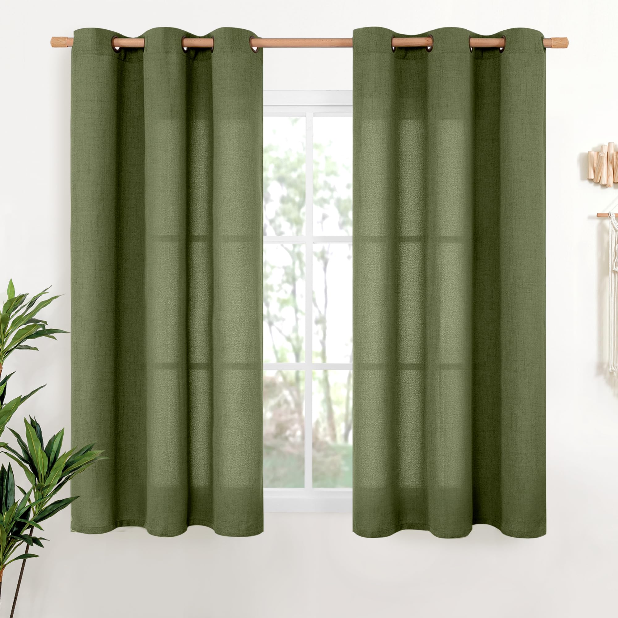 YoungsTex Linen Semi Sheer Curtains 63 Inch Length 2 Panels for Living Room - Light Filtering Drapes with Bronze Grommet Beige Window Treatments for Country Office Bedroom, 52 X 63 Inch