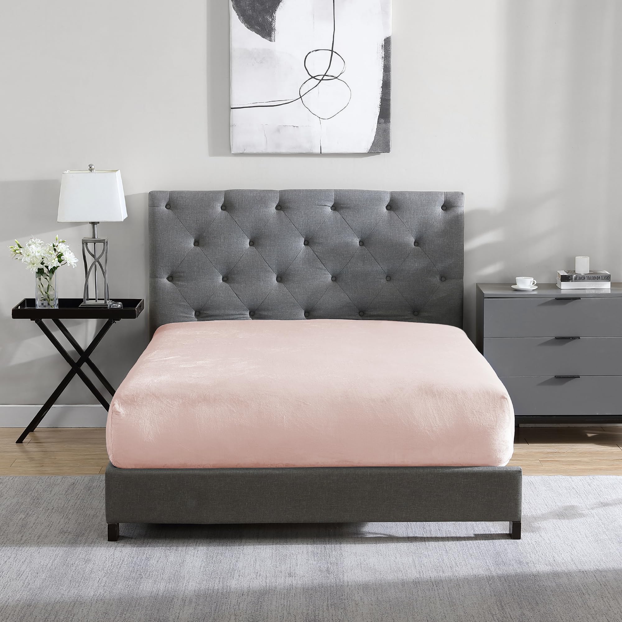 Cathay Home Queen Plush Fur Fitted Sheet - Ultra Soft & Thick Plush Fur - All Season Cozy Warmth - 12" Deep Pocket Fitted Sheet Only (Queen, Grey)