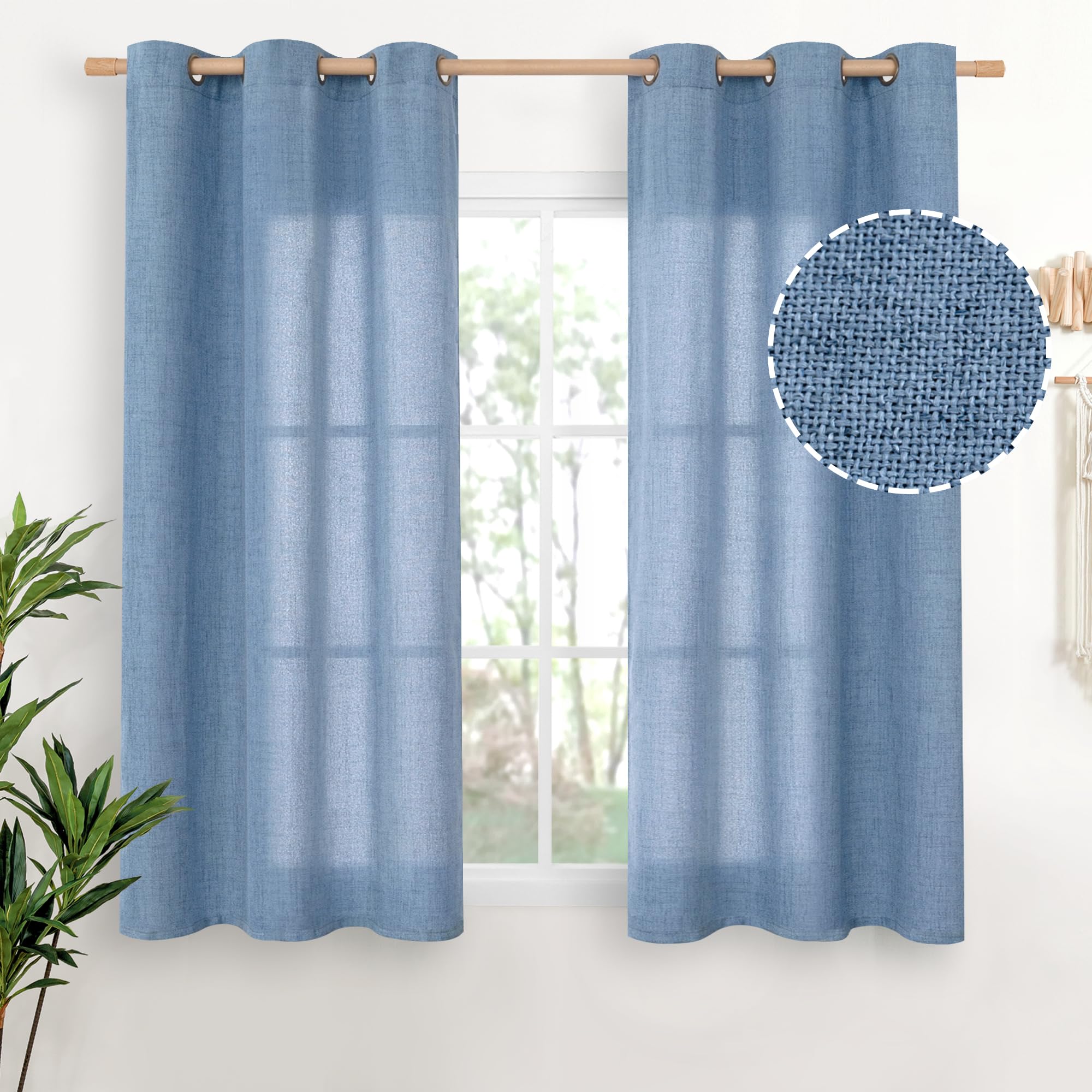 YoungsTex Linen Semi Sheer Curtains 63 Inch Length 2 Panels for Living Room - Light Filtering Drapes with Bronze Grommet Beige Window Treatments for Country Office Bedroom, 52 X 63 Inch