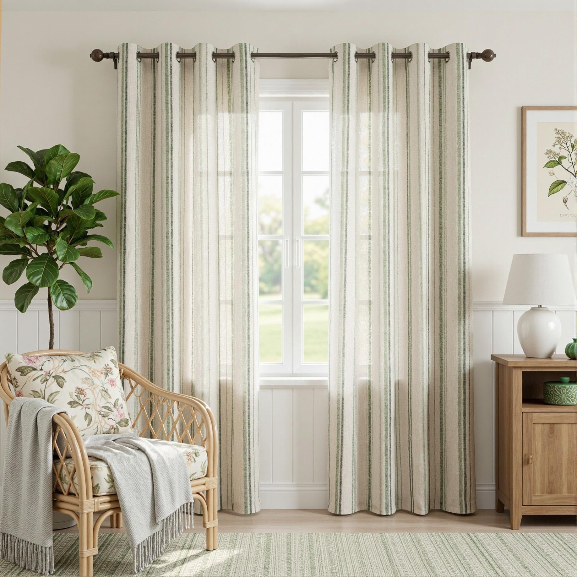 MYSKY HOME Grey Striped Linen Curtains 84 Inches Long Farmhouse Rustic for Bedroom Living Room Light Filtering Ticking Stripe Pinstripe Gray and White Patterned Drapes, Grommet, 2 Panels, 52" Wide