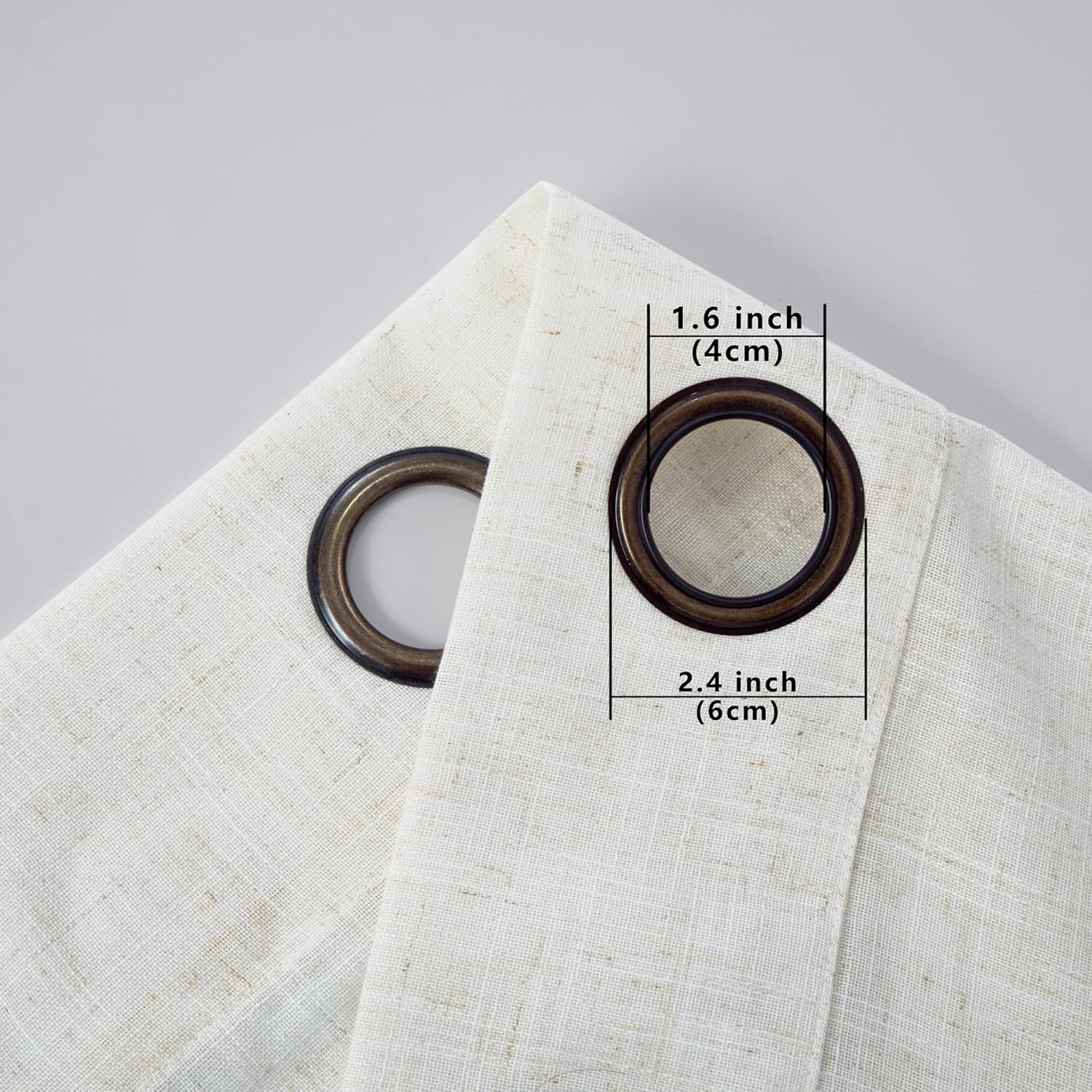 KOUFALL Linen Curtains for Living Room, Bronze Grommet, Semi Sheer Light Filtering Curtains, Neutral Cream Farmhouse Curtain Drapes 84 Inches Long 2 Panels Set