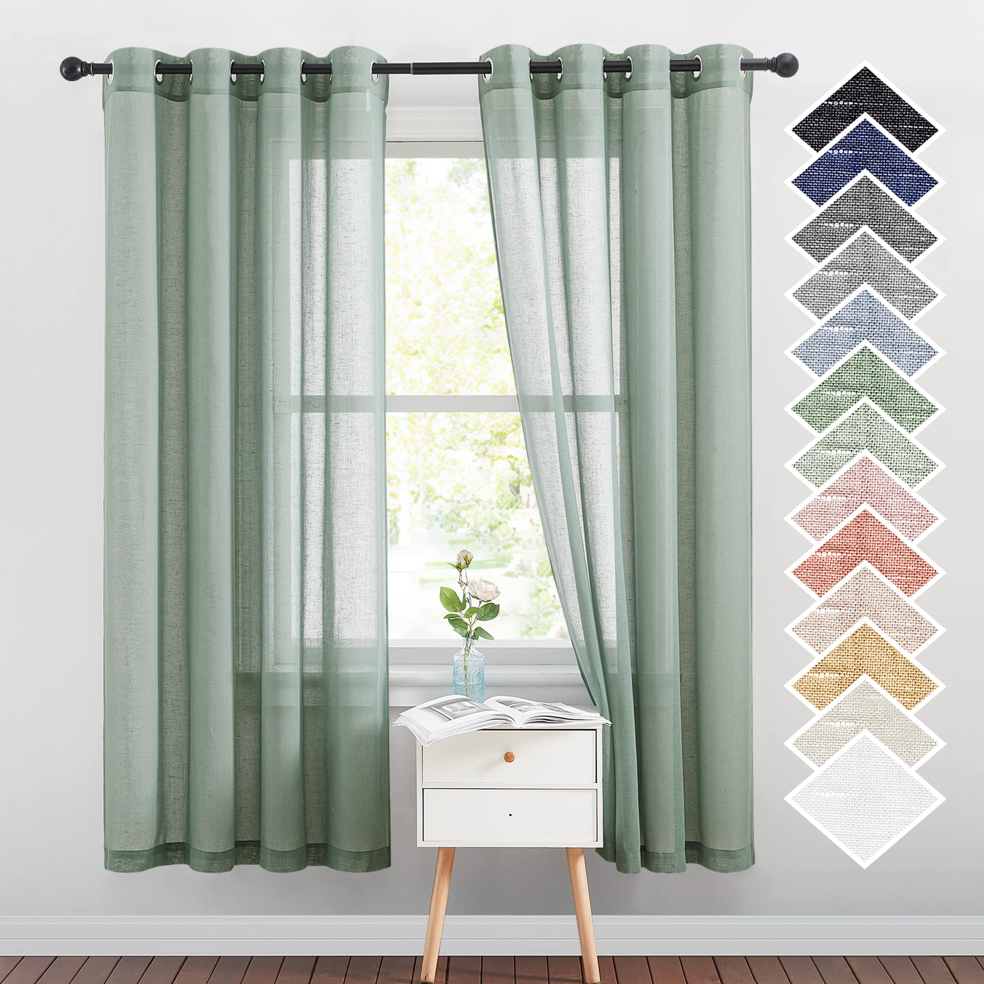 NICETOWN Semi Sheer Linen Curtains for Bedroom 84 inches Long, Grommet Privacy Vertical Farmhouse Window with Light Filtering for Living Room, Natural, W52 x L84, 2 Pieces