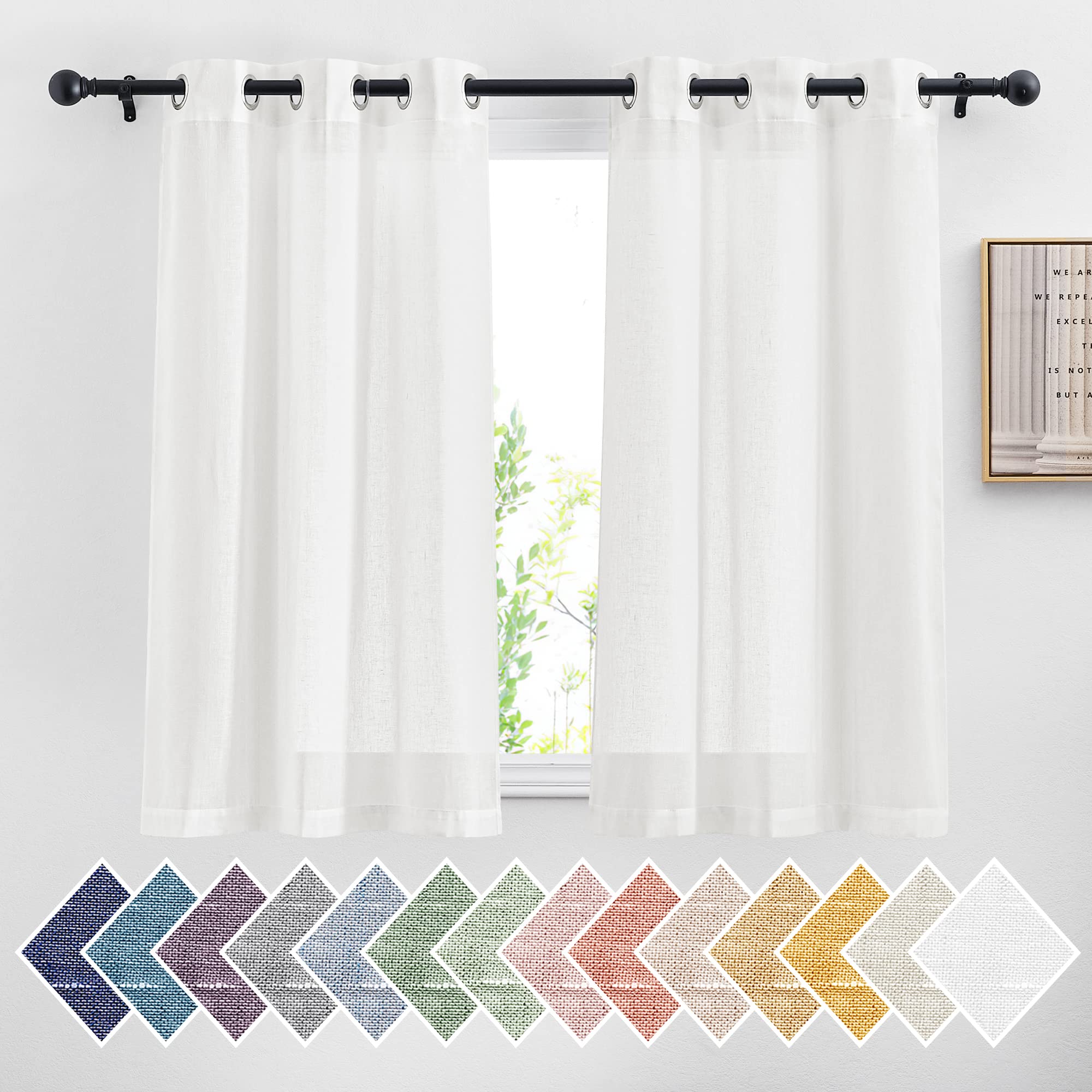 NICETOWN Semi Sheer Linen Curtains for Bedroom 84 inches Long, Grommet Privacy Vertical Farmhouse Window with Light Filtering for Living Room, Natural, W52 x L84, 2 Pieces