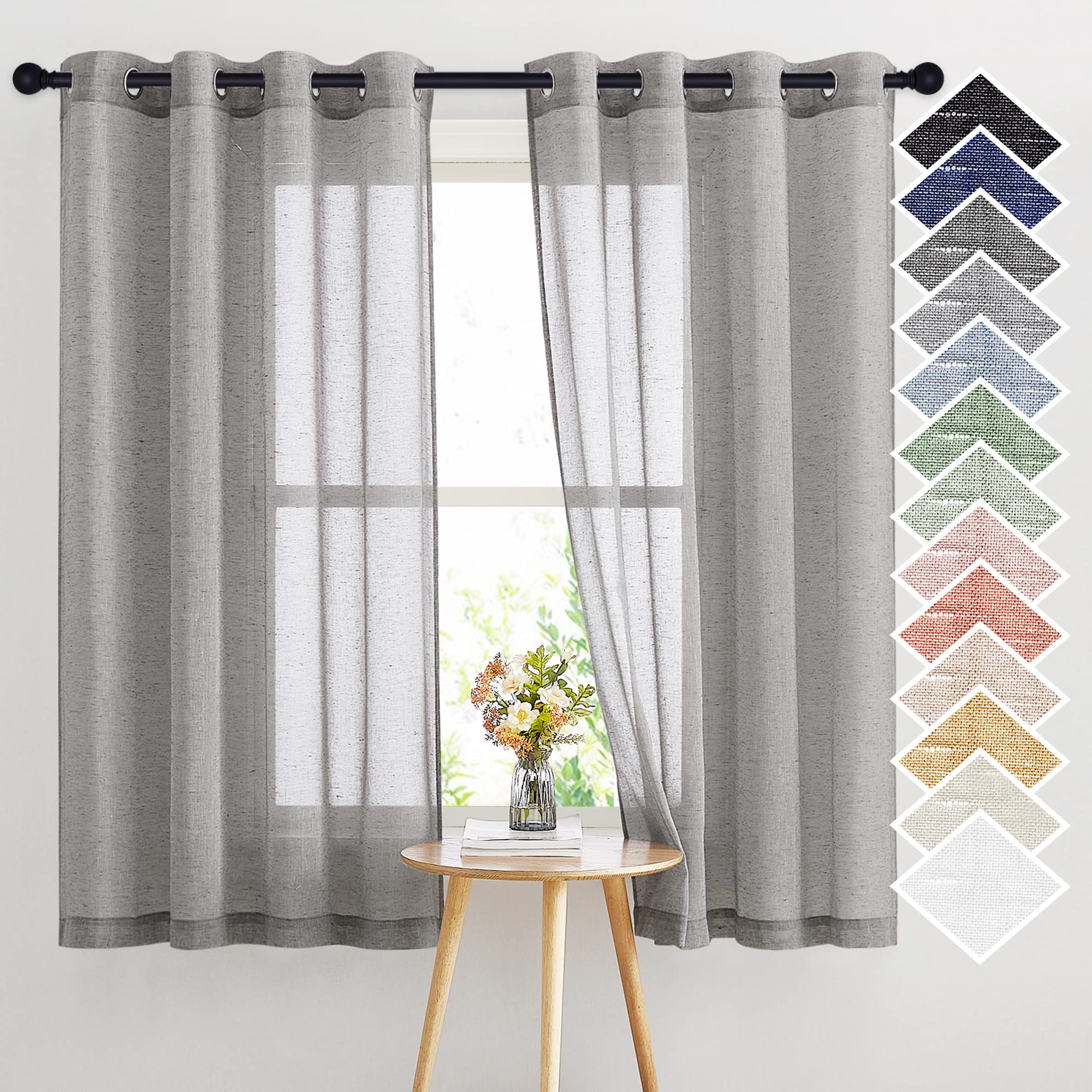 NICETOWN Semi Sheer Linen Curtains for Bedroom 84 inches Long, Grommet Privacy Vertical Farmhouse Window with Light Filtering for Living Room, Natural, W52 x L84, 2 Pieces
