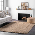 nuLOOM 5x8 Daniela Jute Tassel Hand Woven Area Rug, Off White, Solid Chunky Farmhouse Design, Natural Fiber, For Bedroom, Dining Room, Living Room, Hallway, Office, Entryway