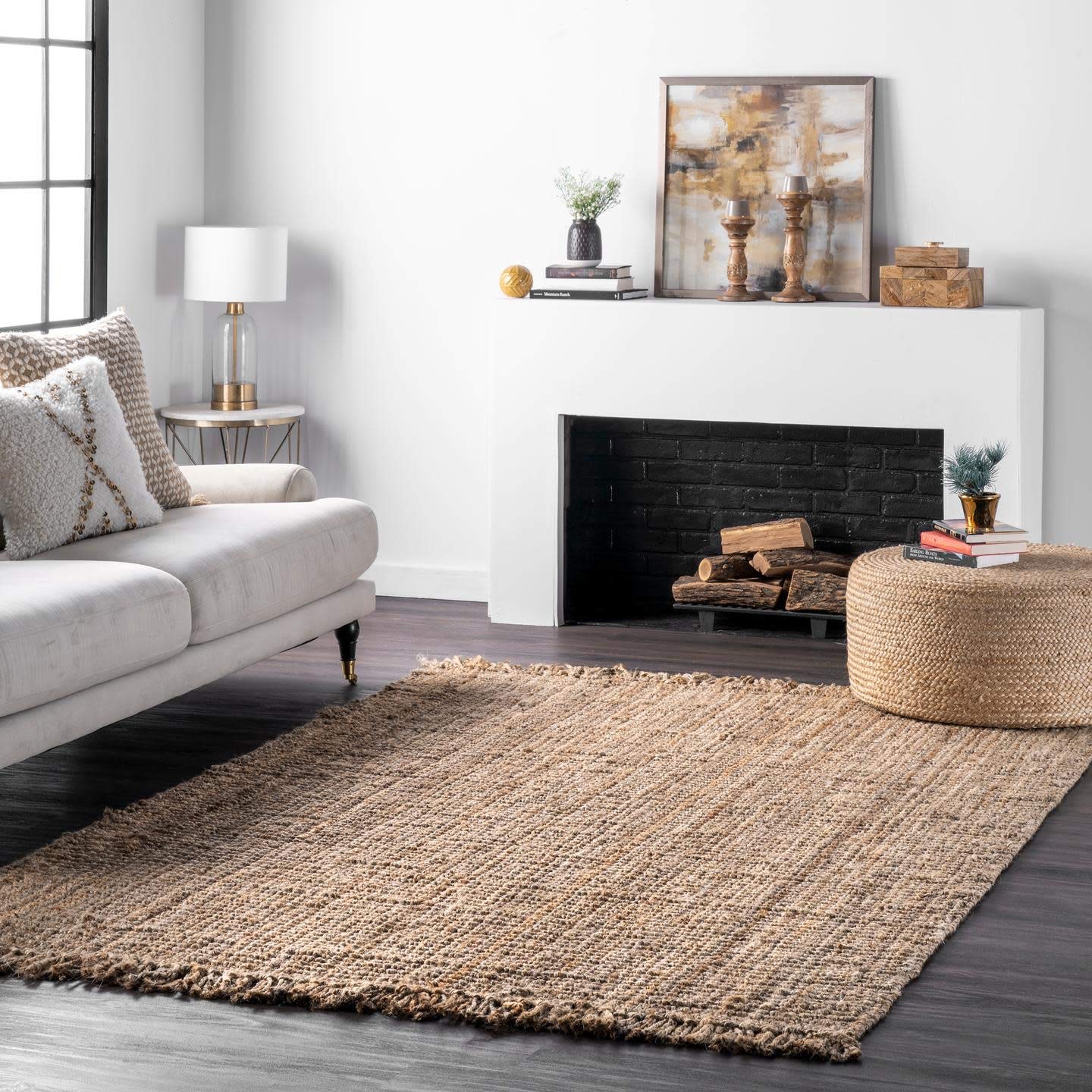 nuLOOM 5x8 Daniela Jute Tassel Hand Woven Area Rug, Off White, Solid Chunky Farmhouse Design, Natural Fiber, For Bedroom, Dining Room, Living Room, Hallway, Office, Entryway