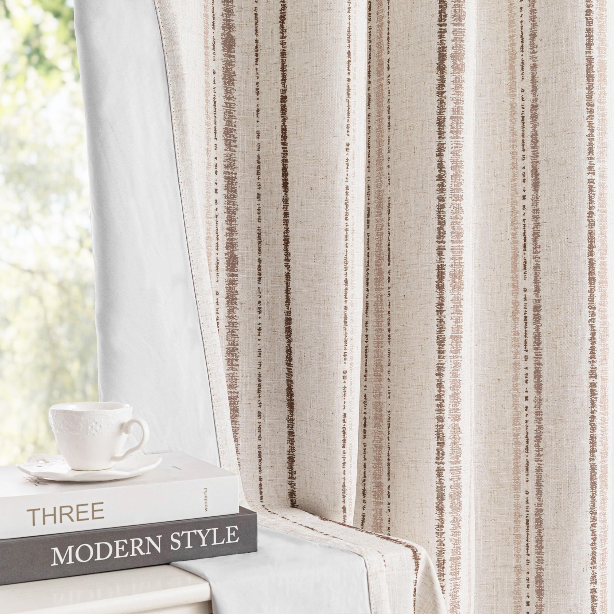 MYSKY HOME Grey Striped Linen Curtains 84 Inches Long Farmhouse Rustic for Bedroom Living Room Light Filtering Ticking Stripe Pinstripe Gray and White Patterned Drapes, Grommet, 2 Panels, 52" Wide