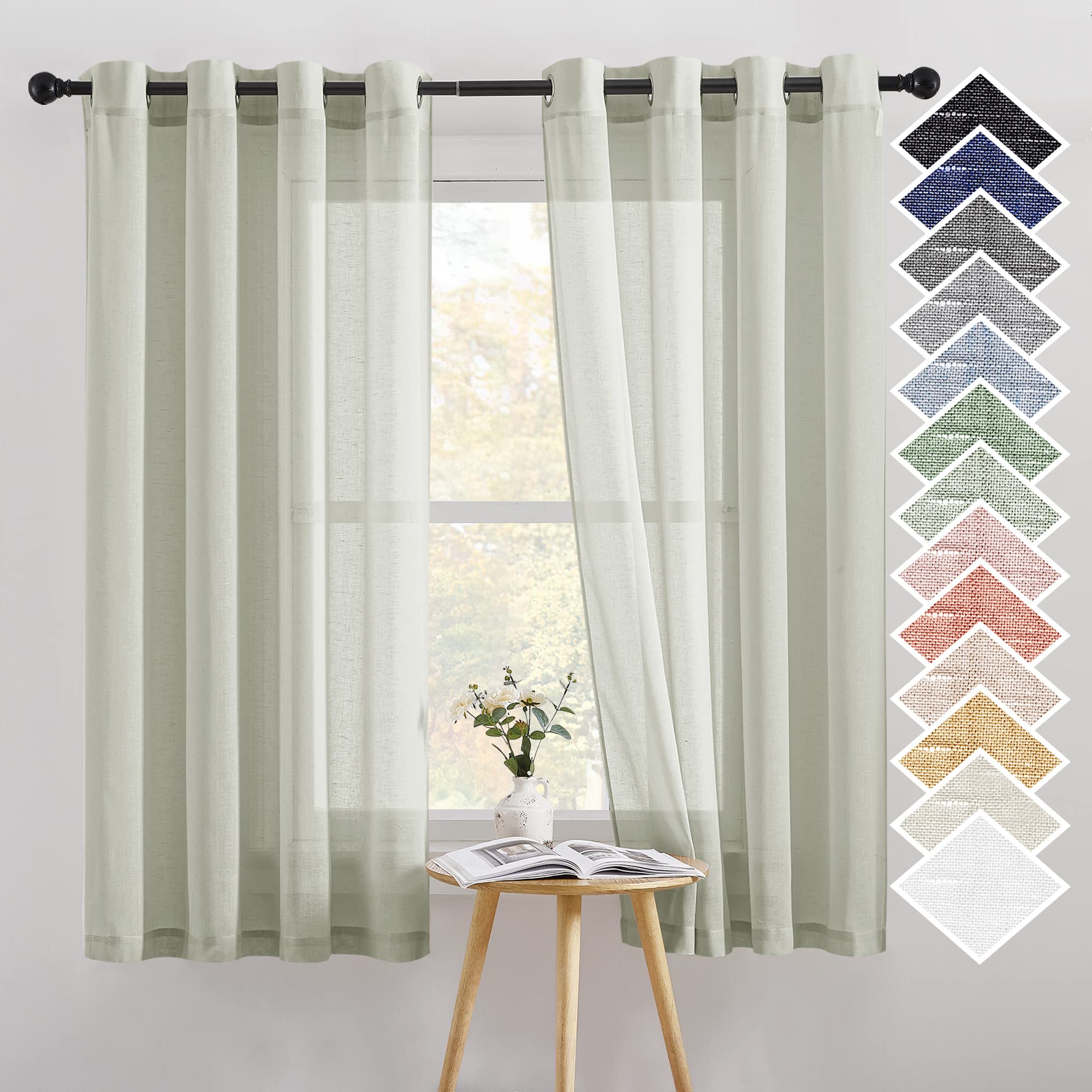 NICETOWN Semi Sheer Linen Curtains for Bedroom 84 inches Long, Grommet Privacy Vertical Farmhouse Window with Light Filtering for Living Room, Natural, W52 x L84, 2 Pieces