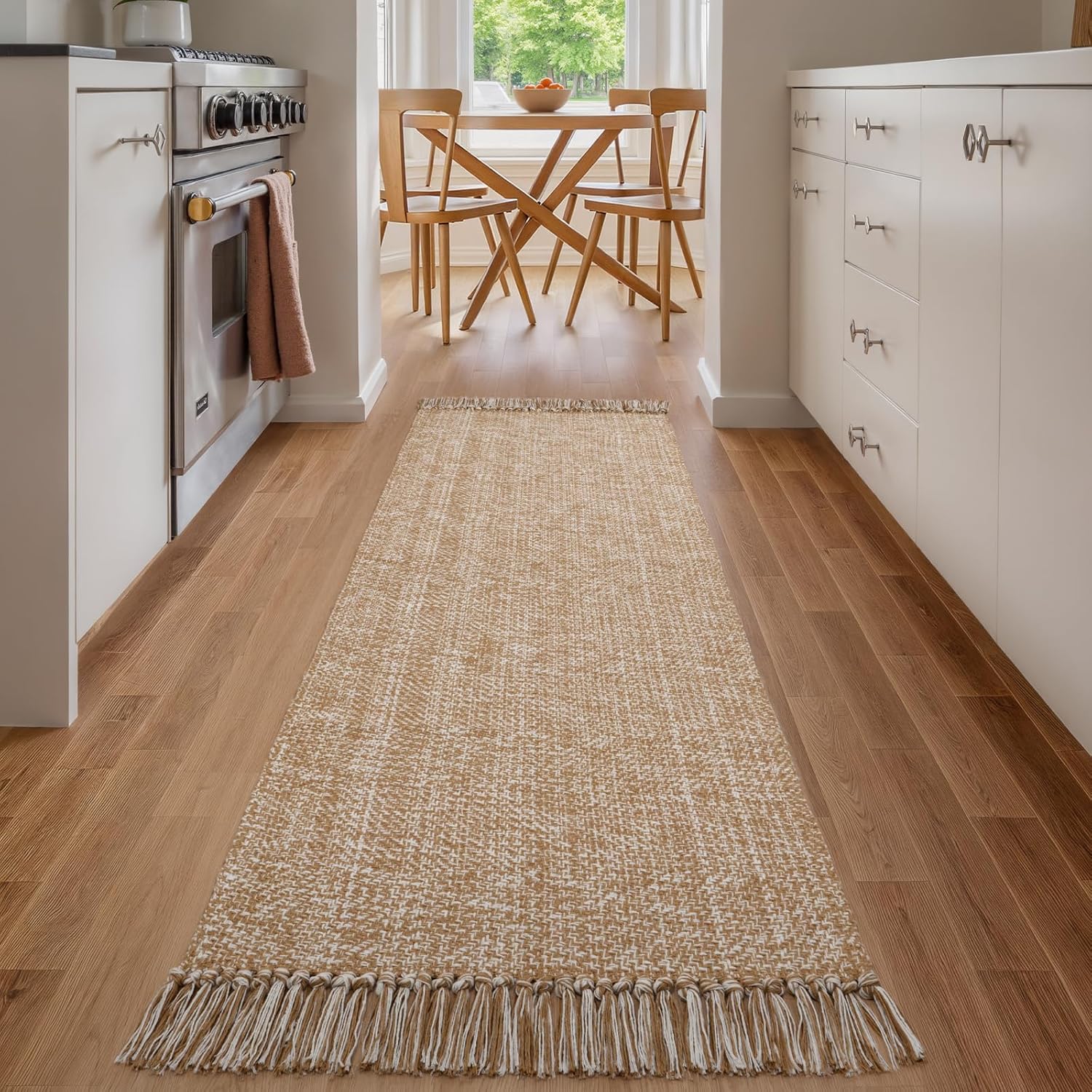 Collive 4x6 Area Rug, Natural/Black Woven Cotton Washable Modern Bedroom Rugs, Boho Dining Room Door Rug Carpet with Tassel for Living Room Nursery Room Office, Outdoor Rug for Patio Hallway Decor
