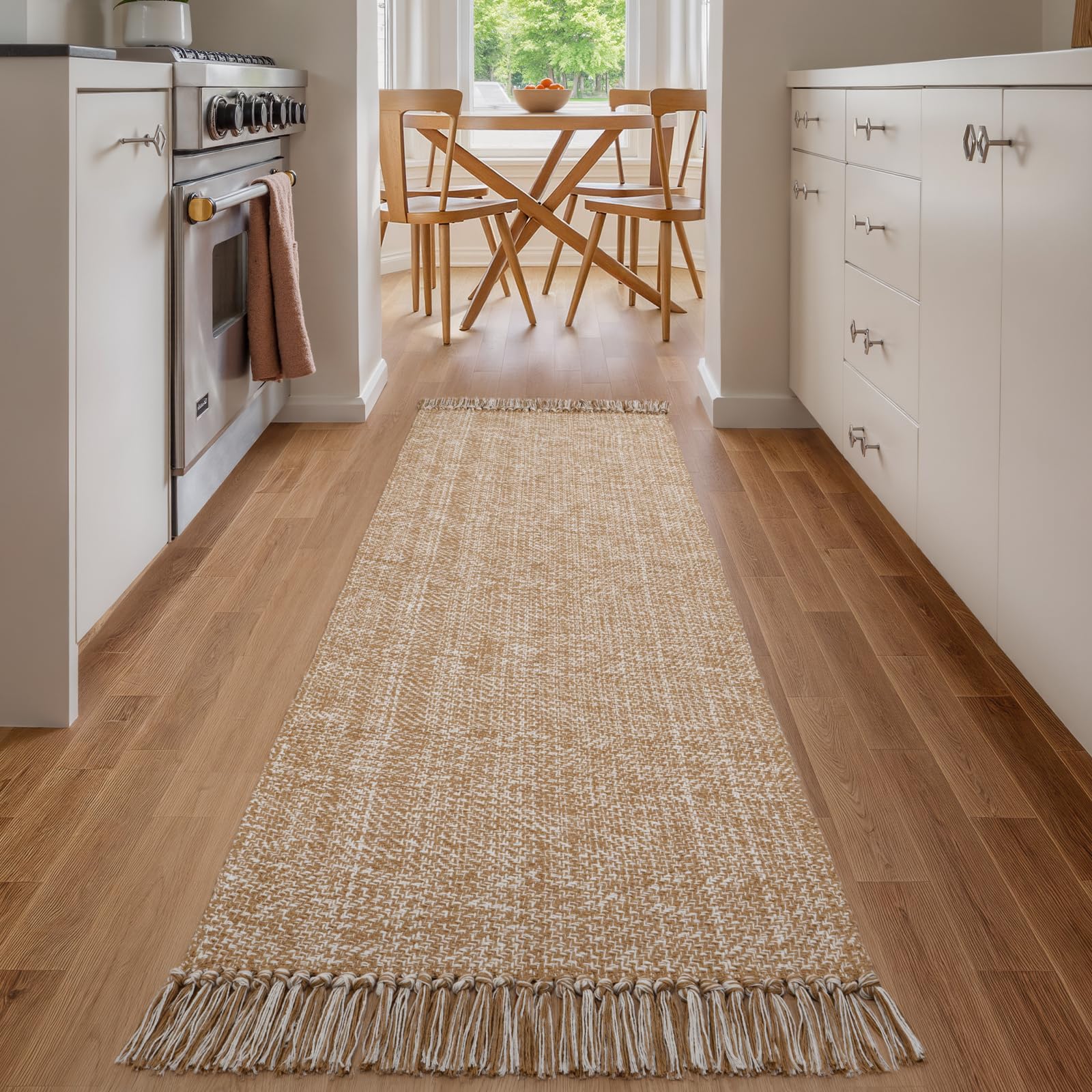 Collive Washable Area Rug 3' x 5', Modern Farmhouse Woven Kitchen Rugs, Tan/Cream Indoor Outddor Mat Braided Throw Carpet for Entryway Bedroom Nursery Laundry Living Room