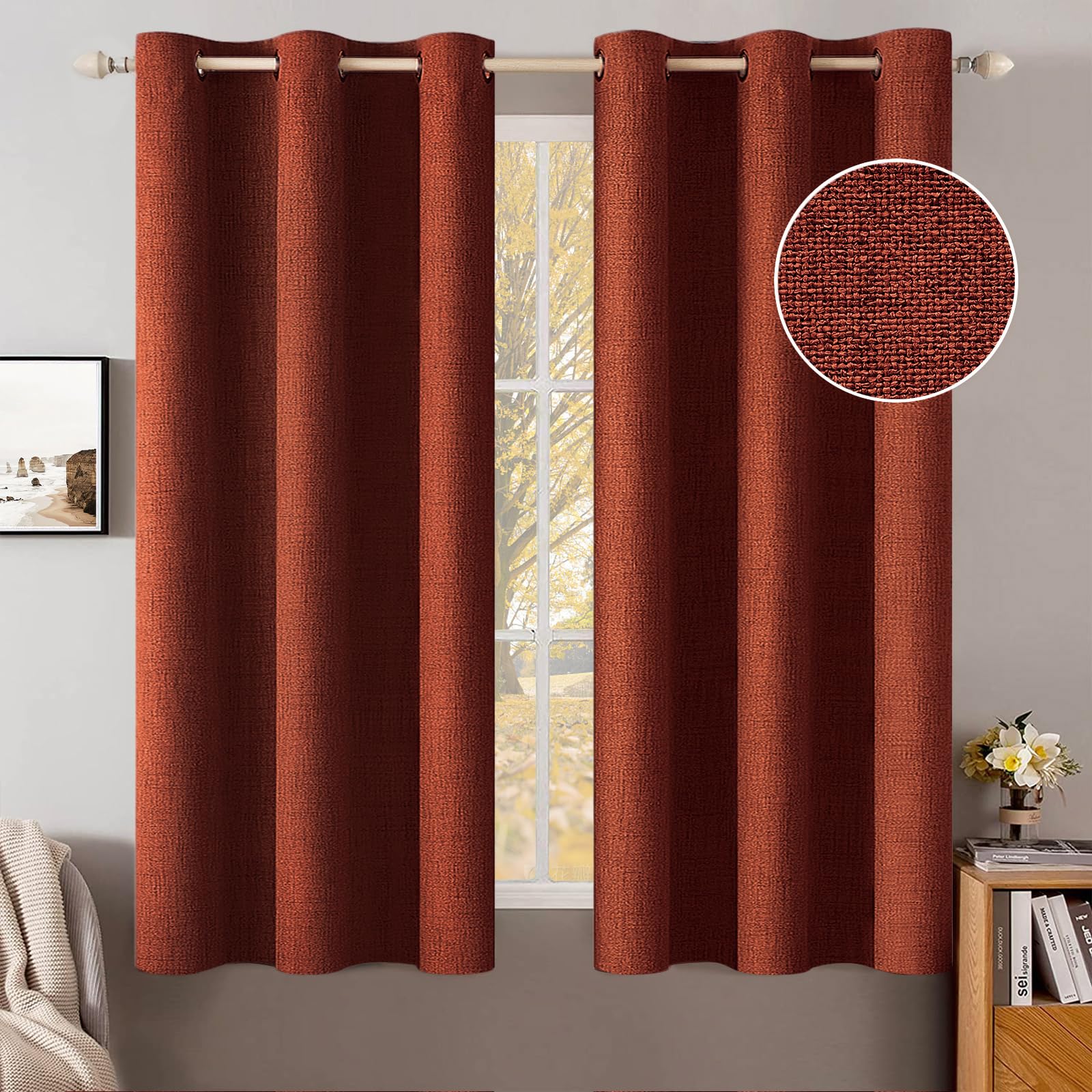MIULEE 100% Blackout Linen Textured Curtains for Bedroom Solid Thermal Insulated Natural Beige Grommet Room Darkening Curtains & Drapes Luxury Decor for Living Room Nursery 52 x 96 Inch (2 Panels)