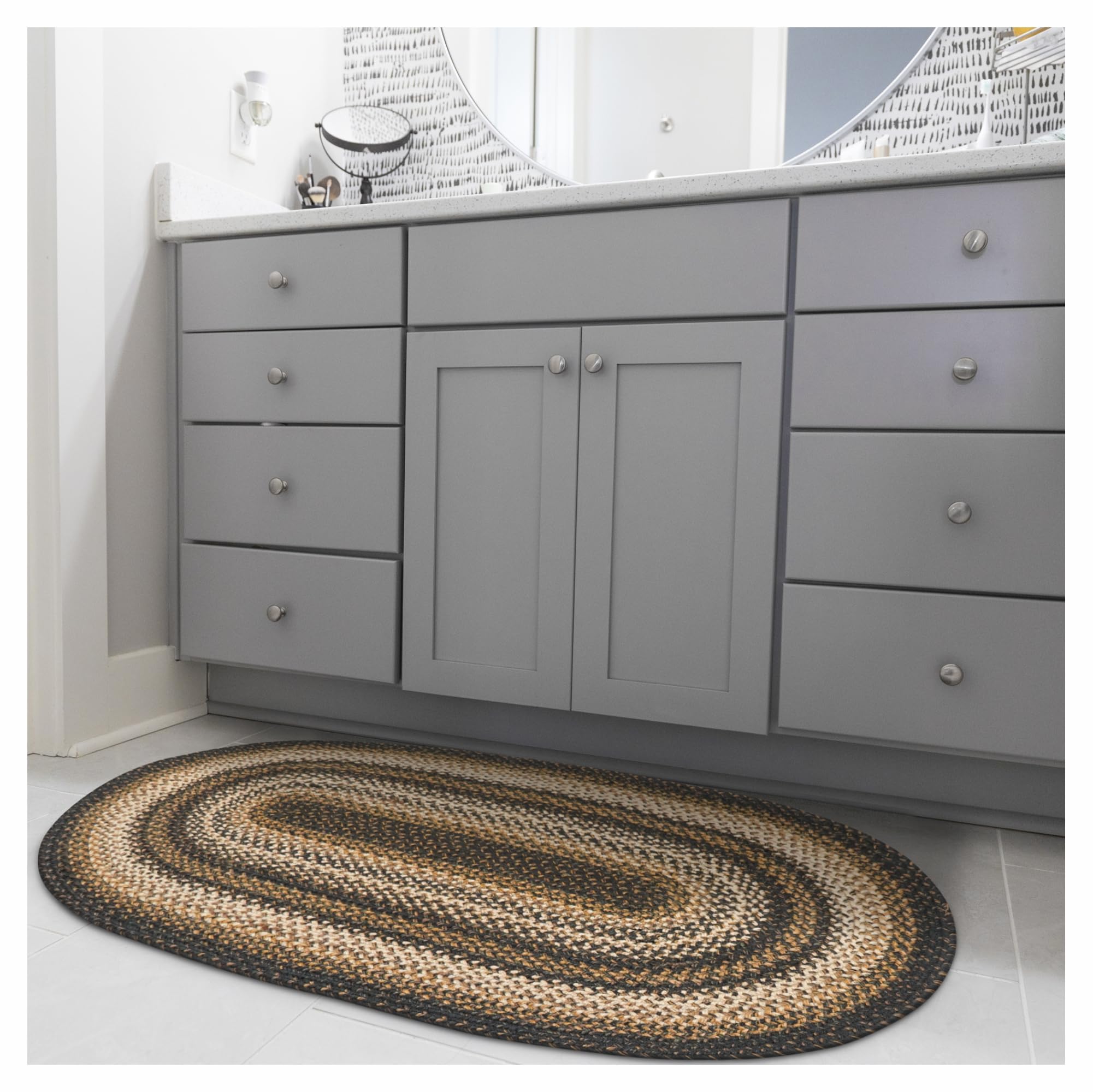 Homespice Gingerbread Black & Brown Braided Rug 20x30 - Jute Braided Kitchen Rugs for Country, Primitive Decor, Reversible, Pet-Friendly, Durable & Easy to Maintain