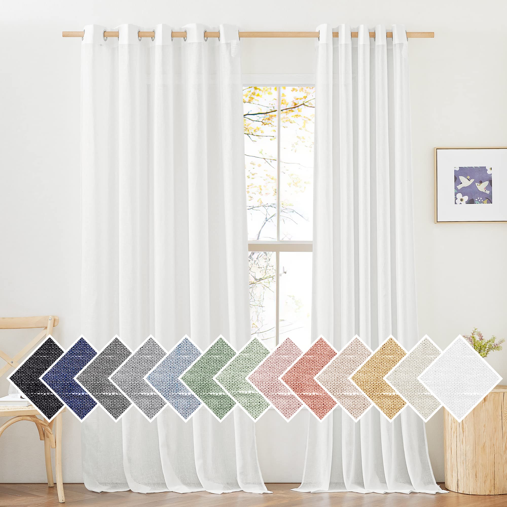NICETOWN Semi Sheer Linen Curtains for Bedroom 84 inches Long, Grommet Privacy Vertical Farmhouse Window with Light Filtering for Living Room, Natural, W52 x L84, 2 Pieces