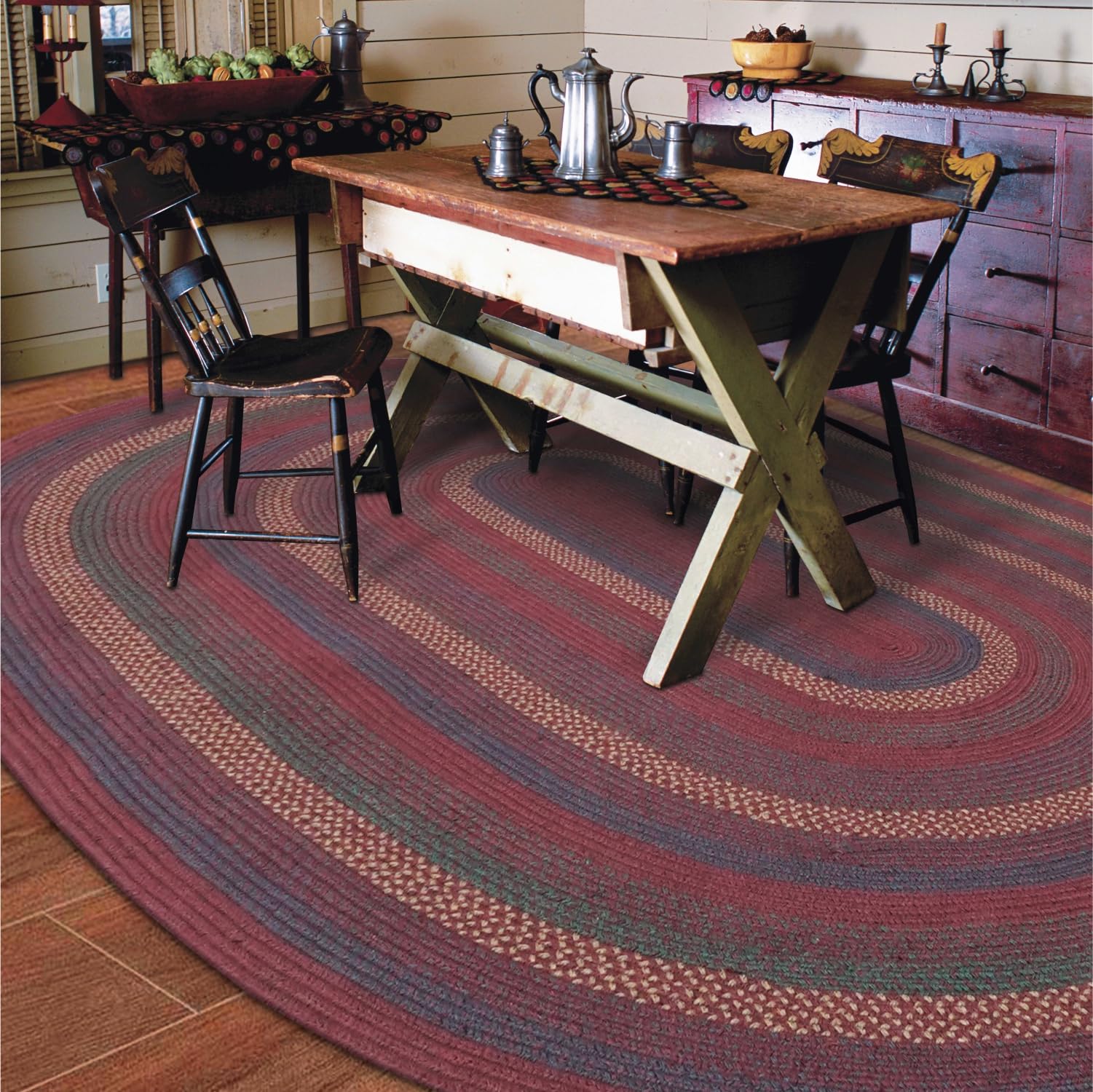 Homespice Gingerbread Black & Brown Braided Rug 20x30 - Jute Braided Kitchen Rugs for Country, Primitive Decor, Reversible, Pet-Friendly, Durable & Easy to Maintain