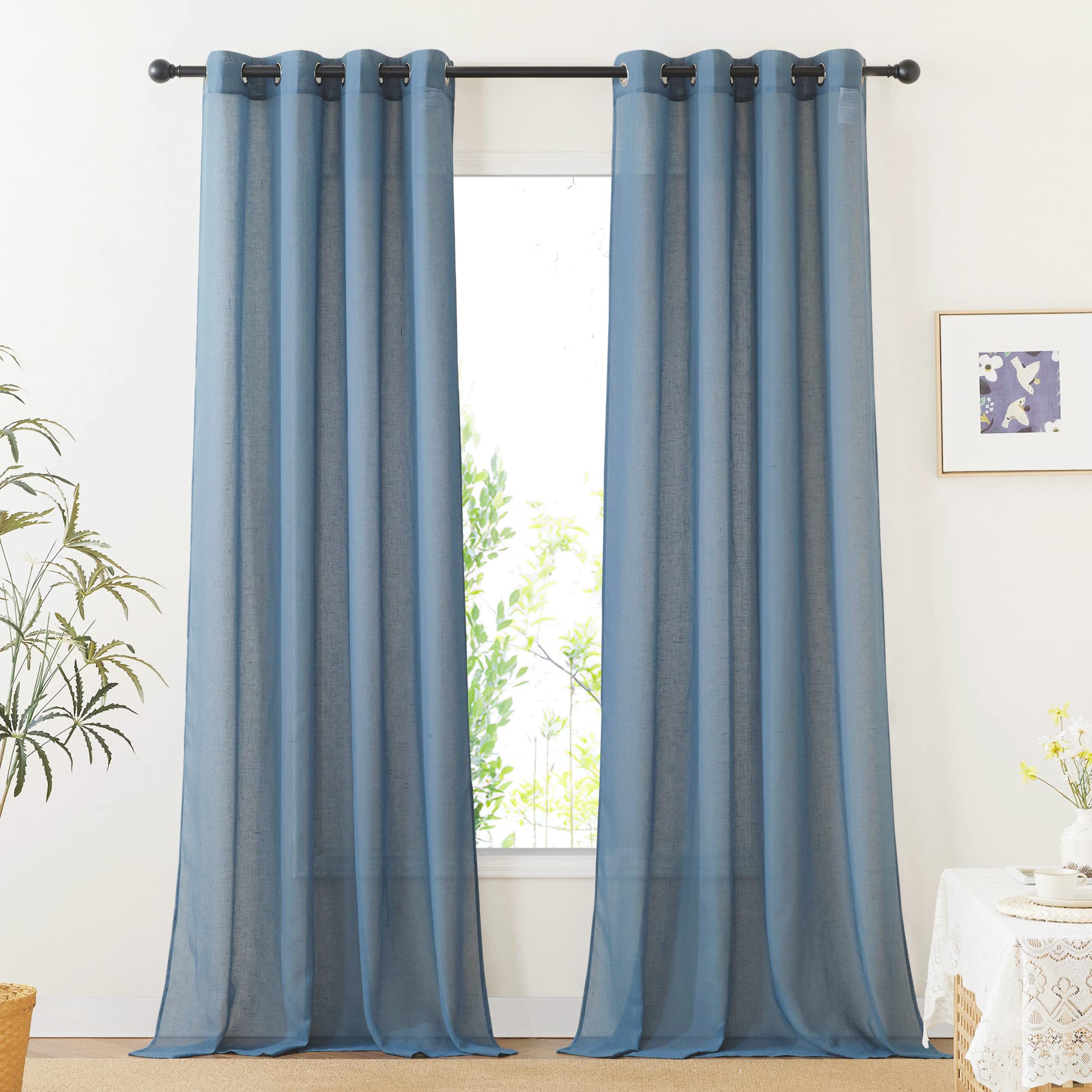 NICETOWN Semi Sheer Linen Curtains for Bedroom 84 inches Long, Grommet Privacy Vertical Farmhouse Window with Light Filtering for Living Room, Natural, W52 x L84, 2 Pieces
