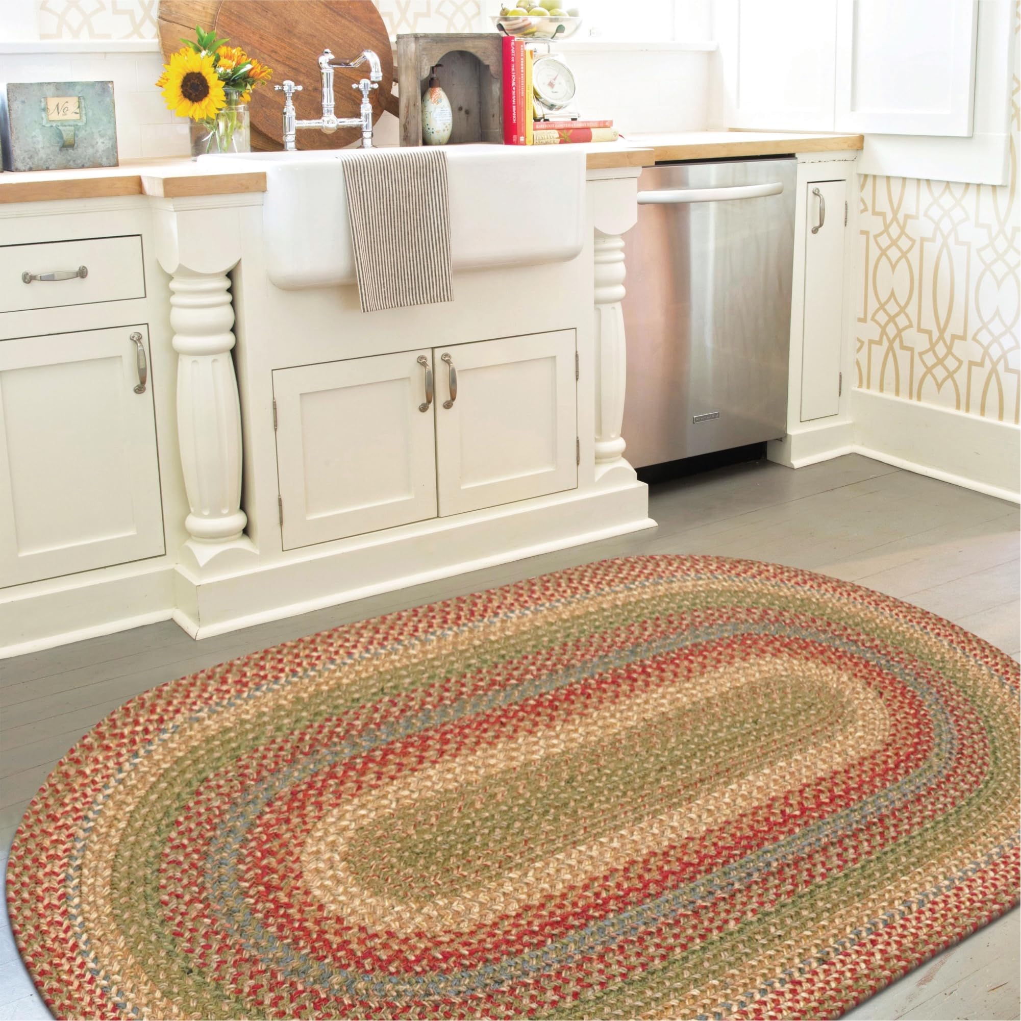Homespice Gingerbread Black & Brown Braided Rug 20x30 - Jute Braided Kitchen Rugs for Country, Primitive Decor, Reversible, Pet-Friendly, Durable & Easy to Maintain