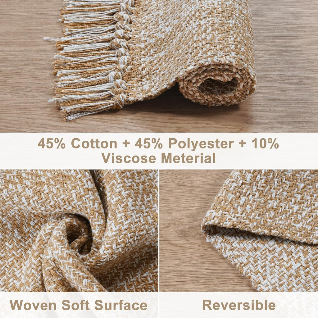Collive Washable Area Rug 3' x 5', Modern Farmhouse Woven Kitchen Rugs, Tan/Cream Indoor Outddor Mat Braided Throw Carpet for Entryway Bedroom Nursery Laundry Living Room