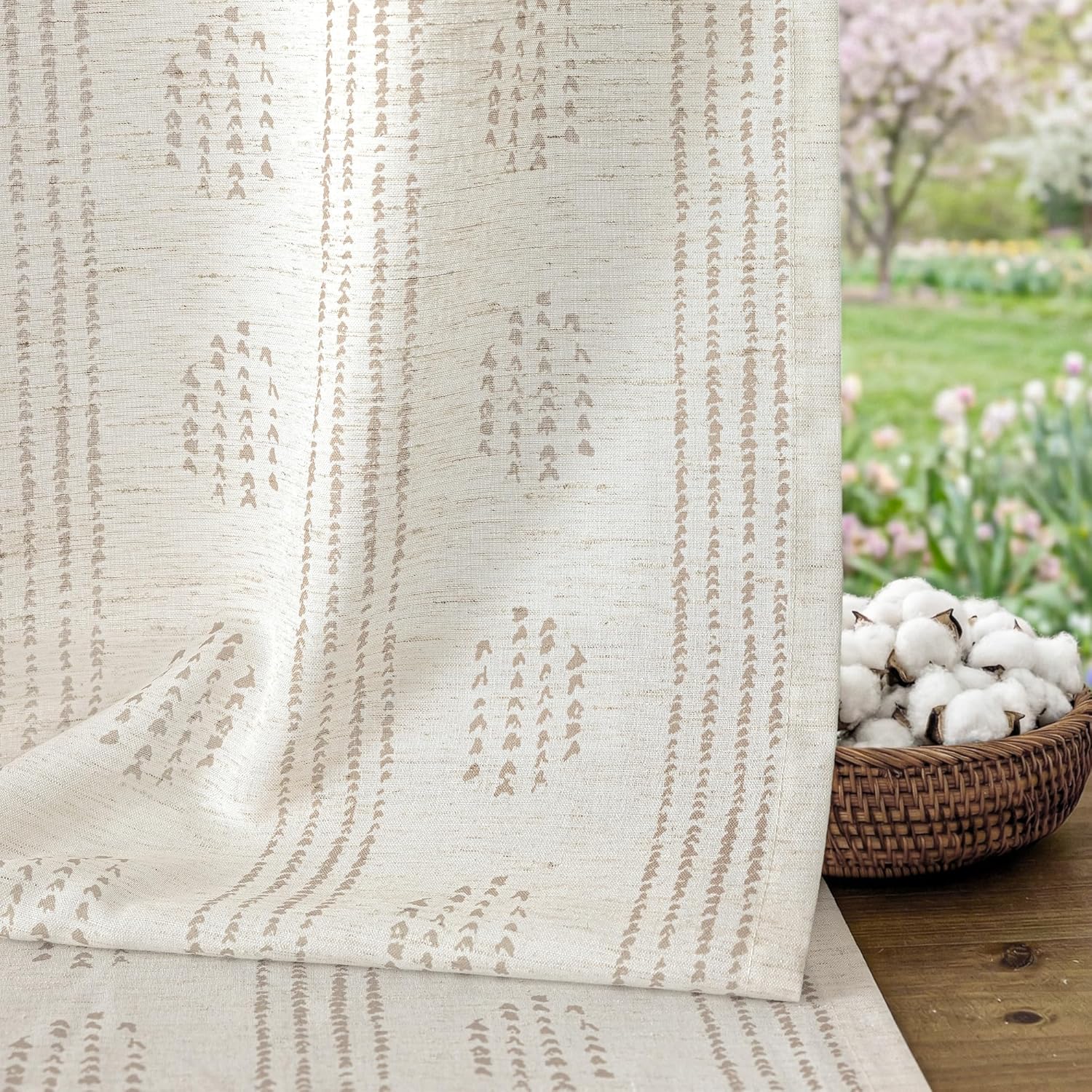 Boho Linen Curtains for Bedroom Living Room Grey Farmhouse Boho Curtains 84 Inches Long Geometric Striped Patterned Mudcloth Grommet Top Light Filtering Window Drapes 2 Panels Gray on Beige