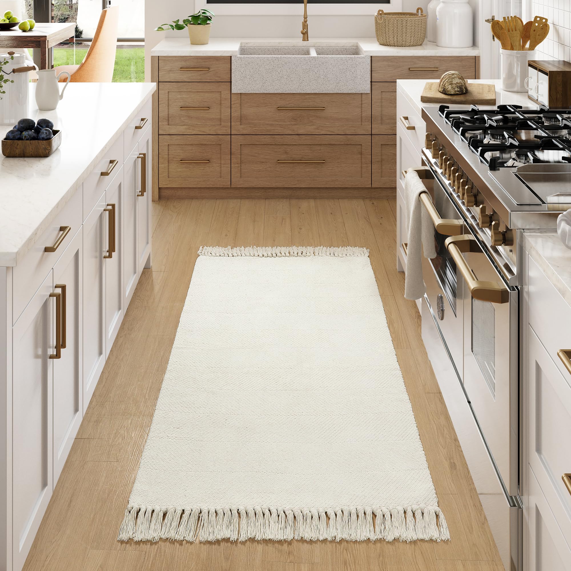 Collive Washable Area Rug 3' x 5', Modern Farmhouse Woven Kitchen Rugs, Tan/Cream Indoor Outddor Mat Braided Throw Carpet for Entryway Bedroom Nursery Laundry Living Room