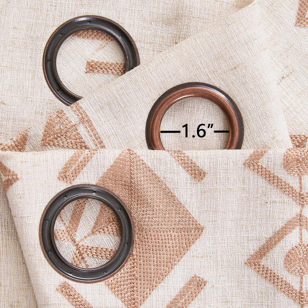 Beige Boho Curtains 63 Inches Long 2 Panels Neutral Linen Textured Curtains for Living Room Bedroom Cream Geometric Embroidered Grommet Top Light Filtering Window Drapes Taupe on Beige