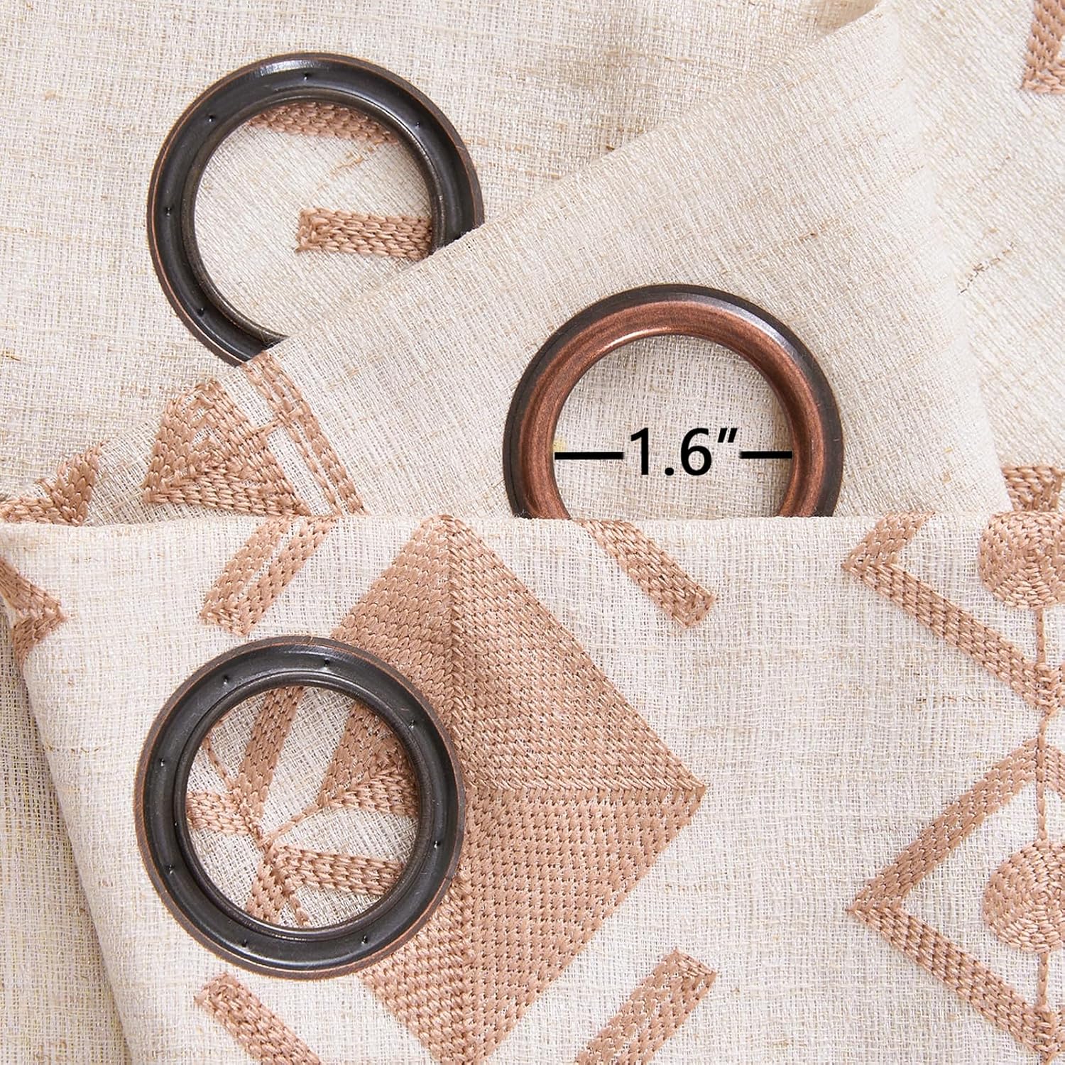 Beige Boho Curtains 63 Inches Long 2 Panels Neutral Linen Textured Curtains for Living Room Bedroom Cream Geometric Embroidered Grommet Top Light Filtering Window Drapes Taupe on Beige