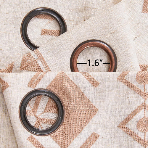 Beige Boho Curtains 63 Inches Long 2 Panels Neutral Linen Textured Curtains for Living Room Bedroom Cream Geometric Embroidered Grommet Top Light Filtering Window Drapes Taupe on Beige