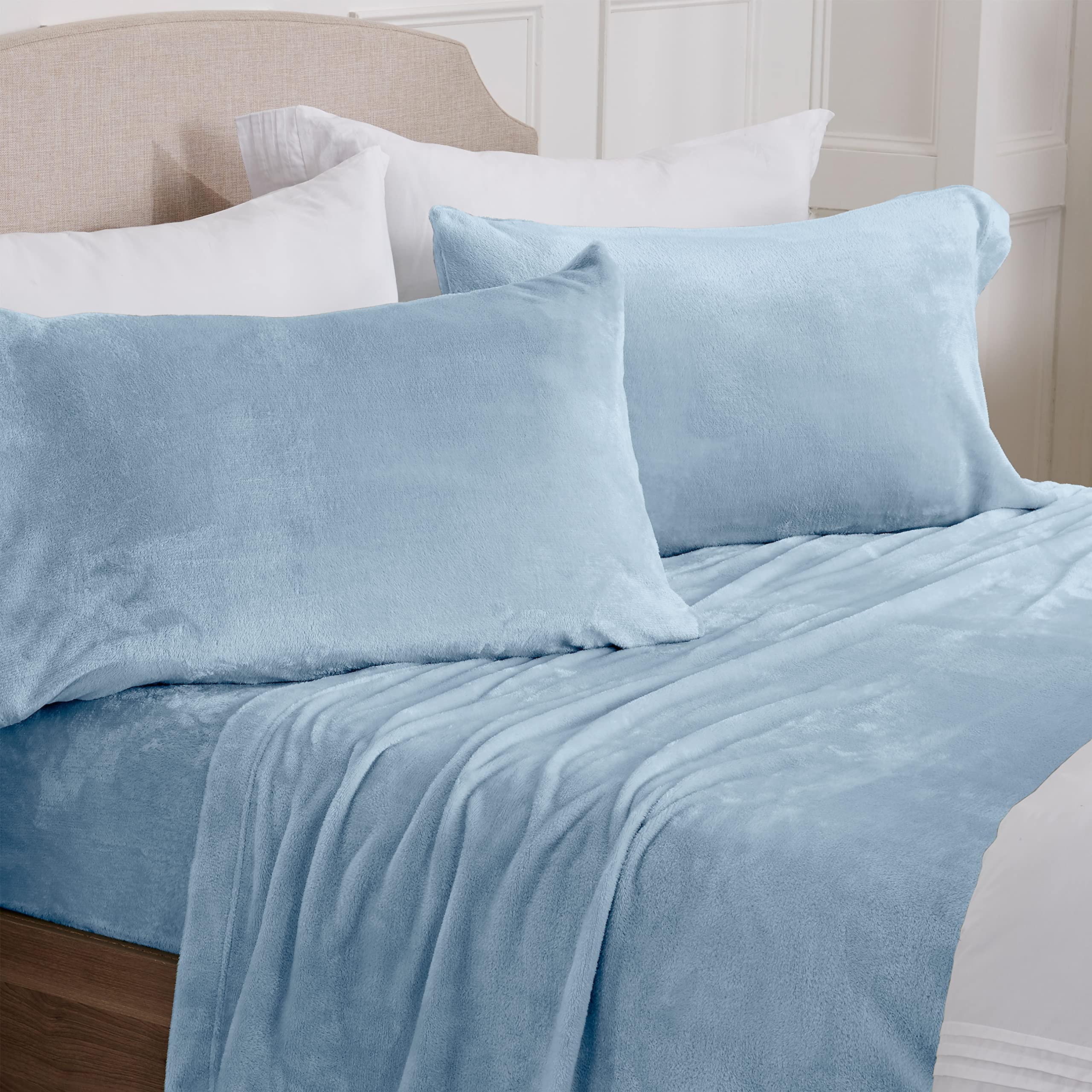 NY Loft Ultra Soft Micro Fleece Sheets Set with Extra Deep Pockets | Extra Soft Velvet Fleece Sheet Set | Super Plush Polar Fleece | Velvet Plush Cozy Warmth | Tribeca Collection (Twin, Lake Blue)